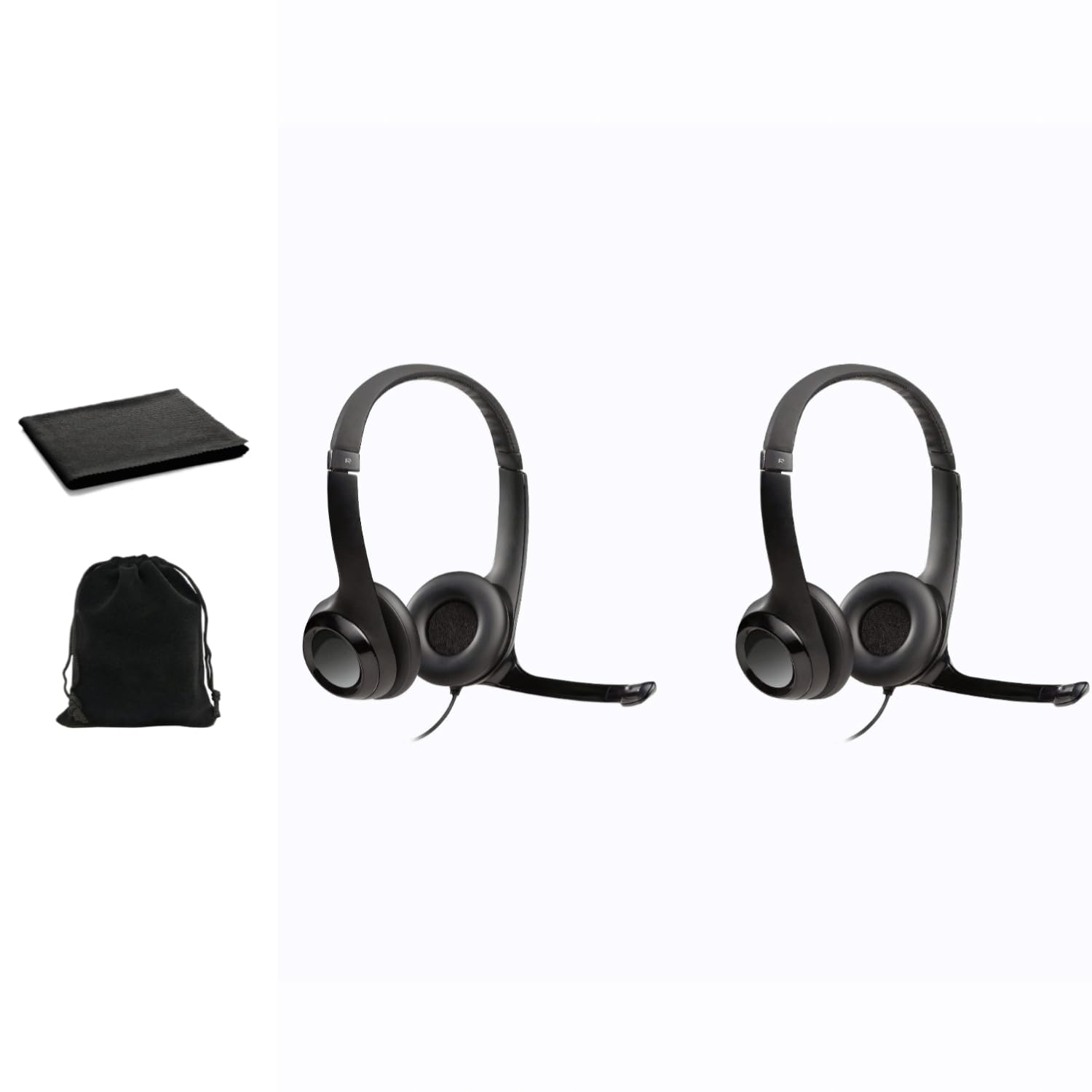 Logitech H390 Wired USB Headset with Noise Cancelling Microphone - Stereo Headphones for PC & Chromebook - Includes In-Line Controls, Pouch & Cleaning Cloth - 2 Pack (Black) Bulk Packaging - Perfect for Office, Call Centers & Online Meetings