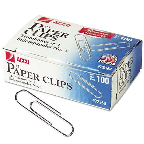 ACCO Brands Premium Smooth Paper Clips - Size #1, 0.036 Gauge, 100-Pack (ACC72360) - Perfect for Office, School & Home Organization