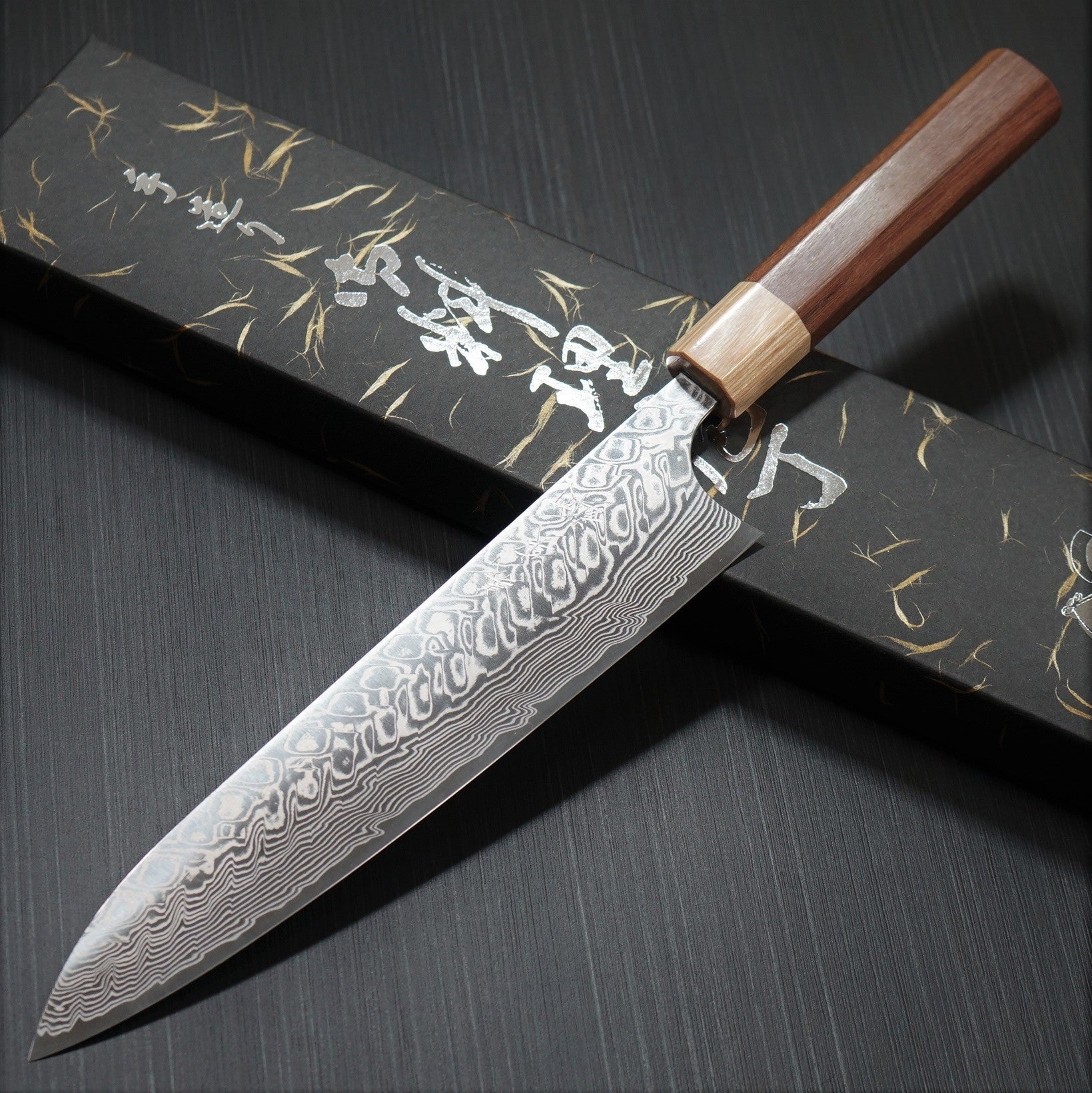 Premium Yoshimi Kato SG2 Super Gold Damascus Gyuto Chef Knife 210mm - Japanese V-Shaped Kitchen Knife with Jarrah Handle for Professional Chefs & Home Cooking, Perfect for Slicing, Dicing & Precision Cutting