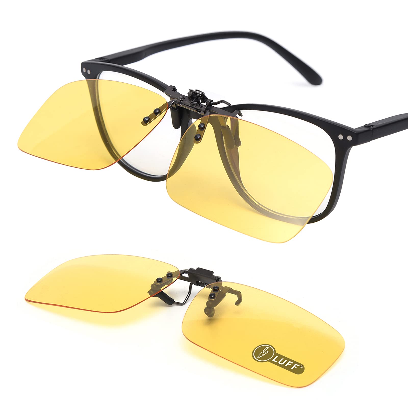 LUFF Night Vision Clip-On Driving Glasses - Polarized Anti-Glare Over-Glasses for Men & Women | Improve Visibility for Safe Night Driving & Outdoor Activities