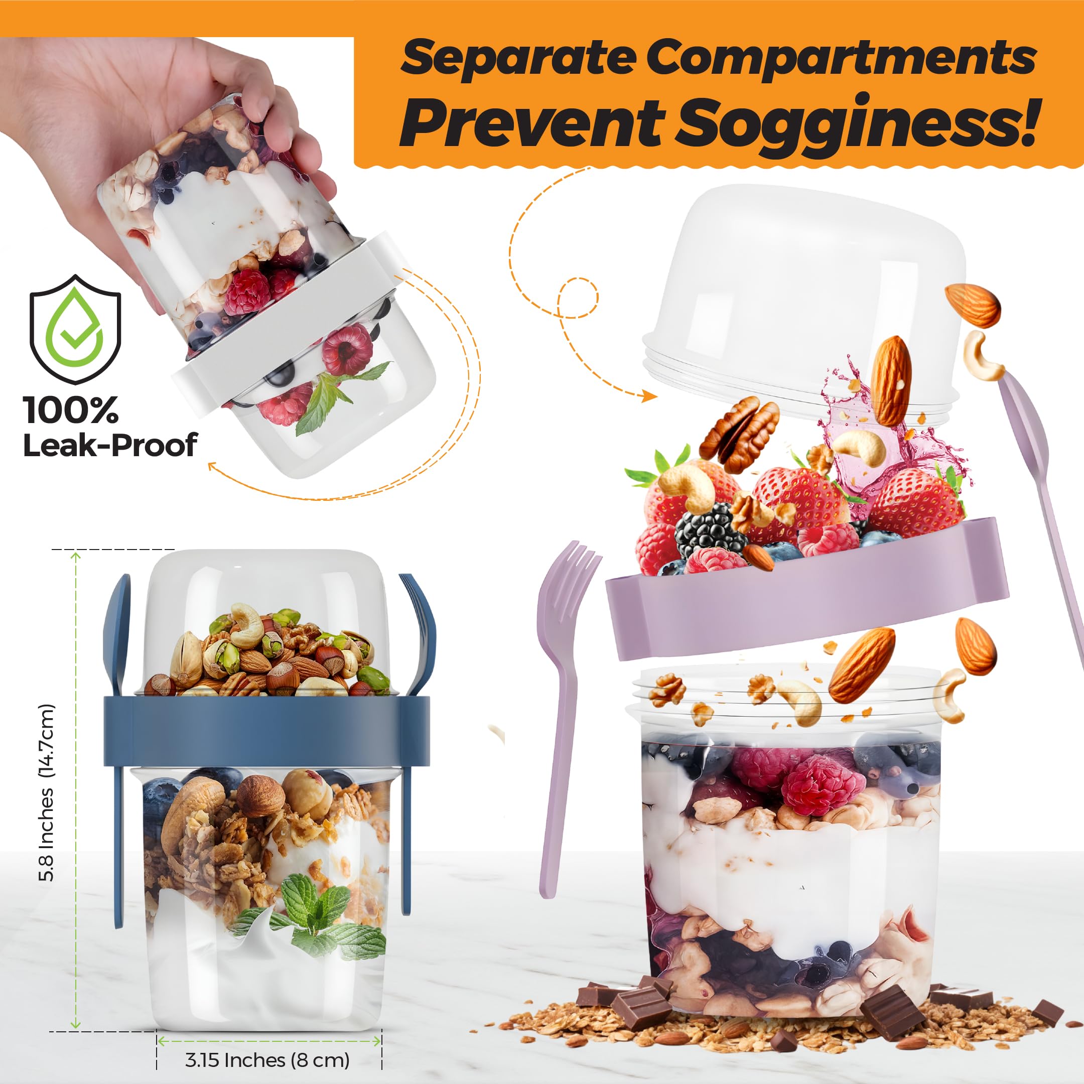 4-Pack Reusable Yogurt Parfait Cups with Lids & Spoons - 22oz (650ml) Portable Breakfast Containers for Oatmeal, Fruit & Toppings - Perfect for Meal Prep, Office Lunch & On-the-Go Snacks - BPA-Free Plastic Food Storage Containers