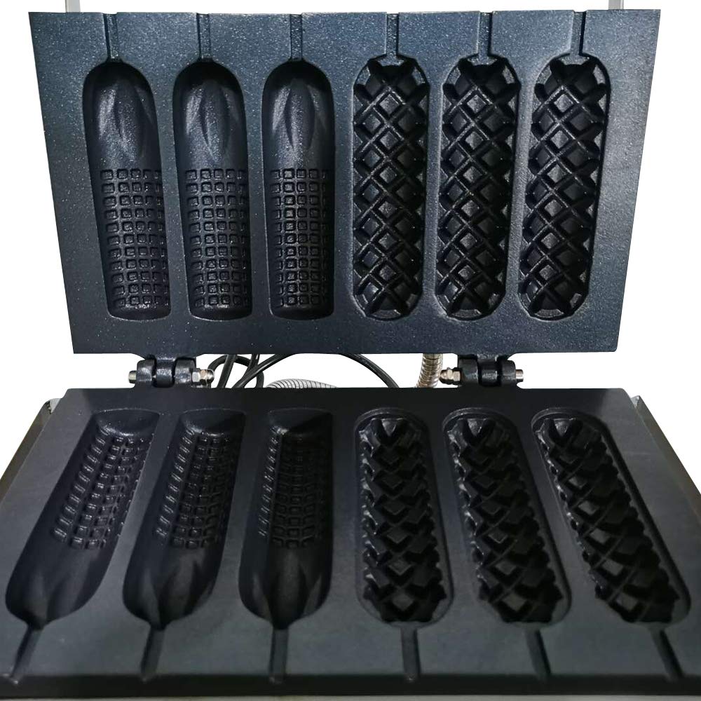 Commercial Electric Waffle Maker Machine - 6PCS Nonstick Plates for Crispy Waffles, Paninis & Hash Browns - 1500W Stainless Steel Hot Dog & Sausage Maker - 110V Household Waffle Cone Baker (Perfect for Restaurants, Cafes & Home Breakfast)