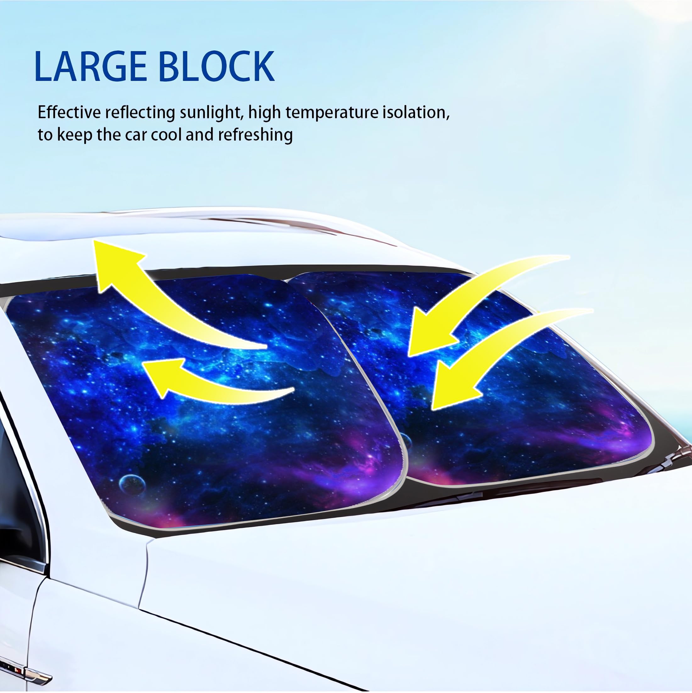 Blue Galaxy Print Universal Car Windshield Sun Shade for Truck Sedan SUV Van - UV Protection & Heat Blocking - Pack of 2 - Perfect for Summer Parking & Road Trips