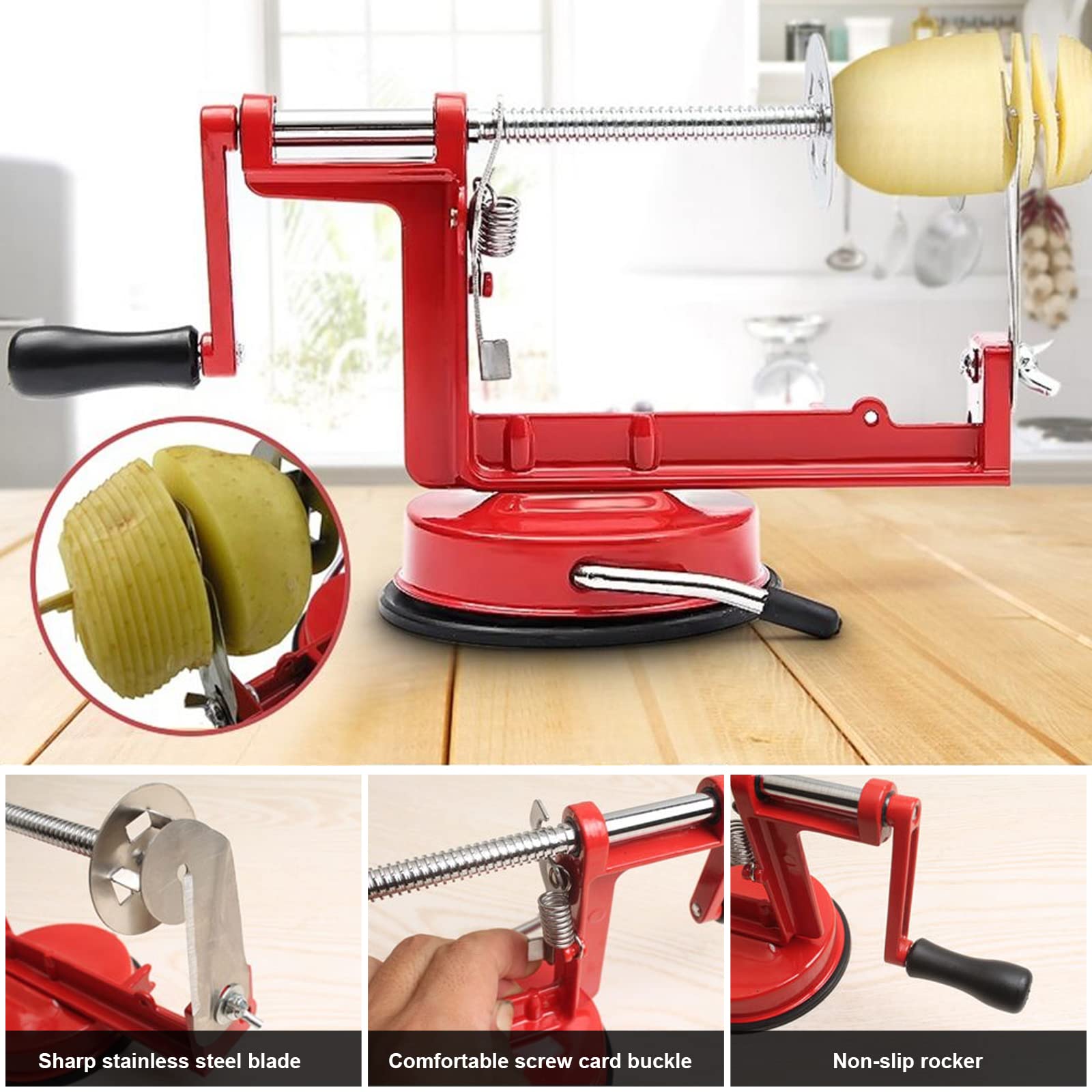 Spiral Potato Cutter - Manual Twisted Potato Slicer for Perfect Spiral Fries & Veggie Chips | Suction Base Kitchen Tool for Home & Restaurants | Ideal for Party Snacks, Kids Meals & Gourmet Cooking