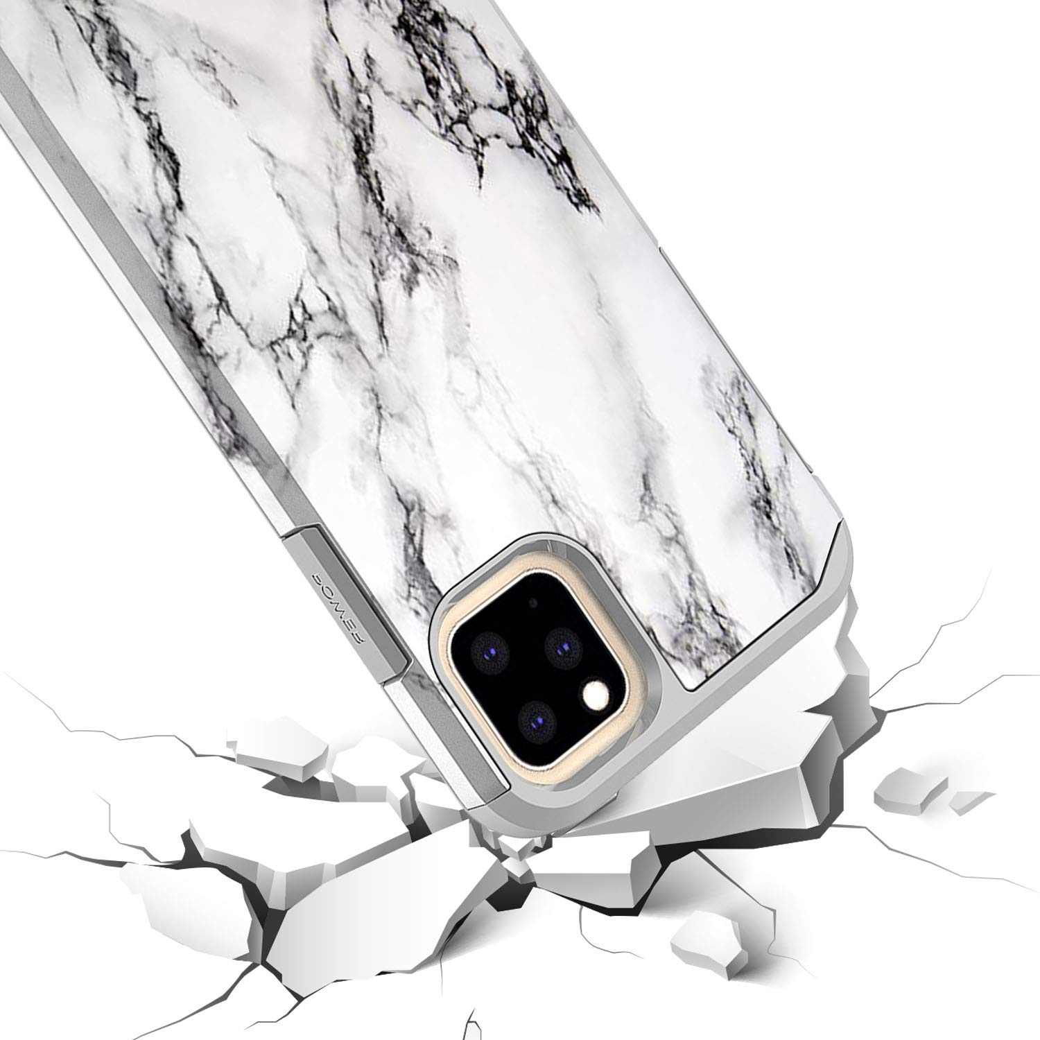 Rosebono iPhone 11 Pro Max Case - Slim Shockproof Hybrid Dual Layer Hard Cover with Cute Colorful Silicone Skin | Fashion White Marble Design | Perfect for Everyday Protection & Style