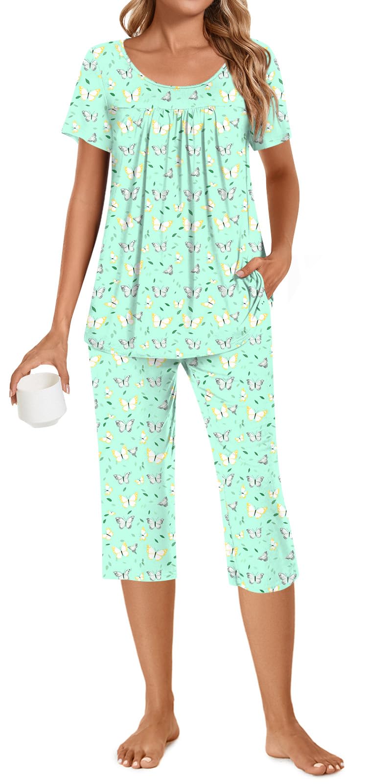 POPYOUNG Women's Summer Pajama Set - 2 Piece Loungewear with Pockets, Soft Sleepwear & Lounge Outfit for Women | Perfect for Sleeping, Relaxing at Home, and Vacation Comfort