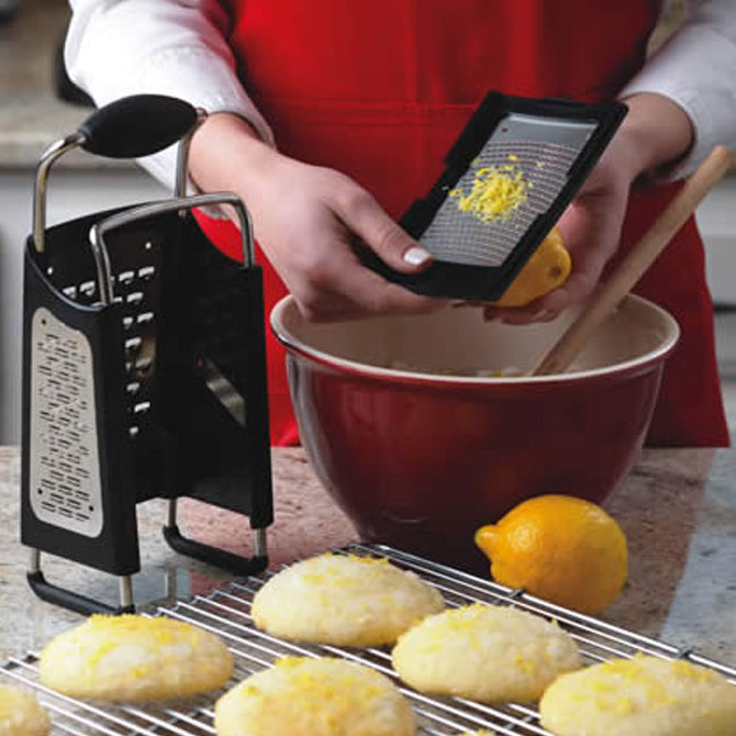 Premium Microplane 4-Sided Stainless Steel Box Grater - Fine, Medium, Coarse & Zester for Cheese, Vegetables & Citrus Fruits - Perfect for Kitchen, Baking & Food Prep