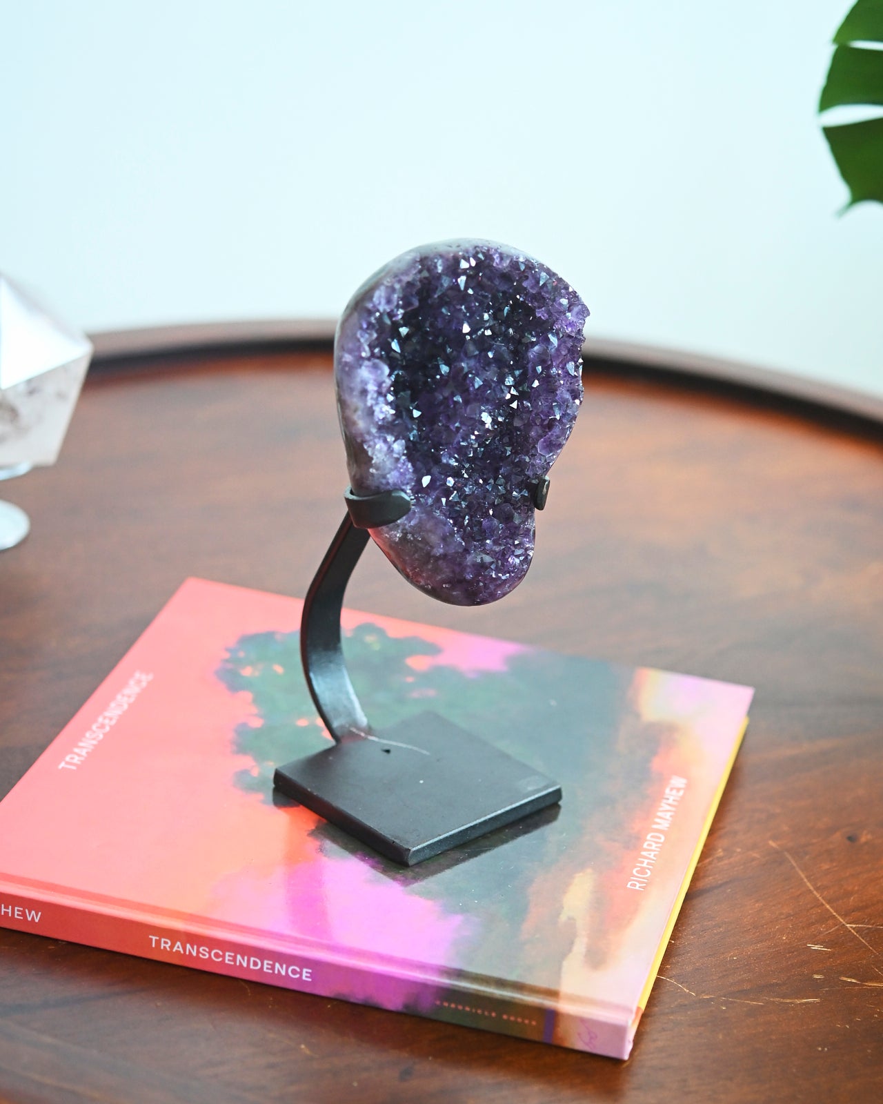 Natural Amethyst Crystal Geode on Wooden Stand - 2.8lbs Healing Stone for Home Decor, Meditation & Spiritual Gifts