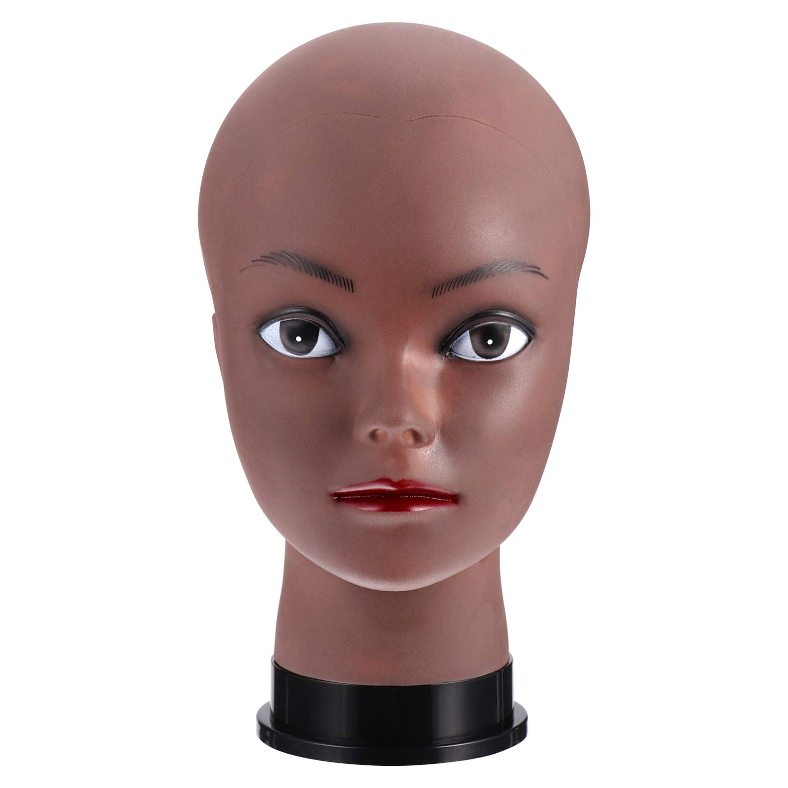 Lurrose PVC Wig Stand Mannequin Head - Bald Display Model for Wigs, Hats & Eyeglasses | Female Cosmetology & Makeup Doll Head | Perfect for Wig Making, Salon Display & Beauty Training (Black)