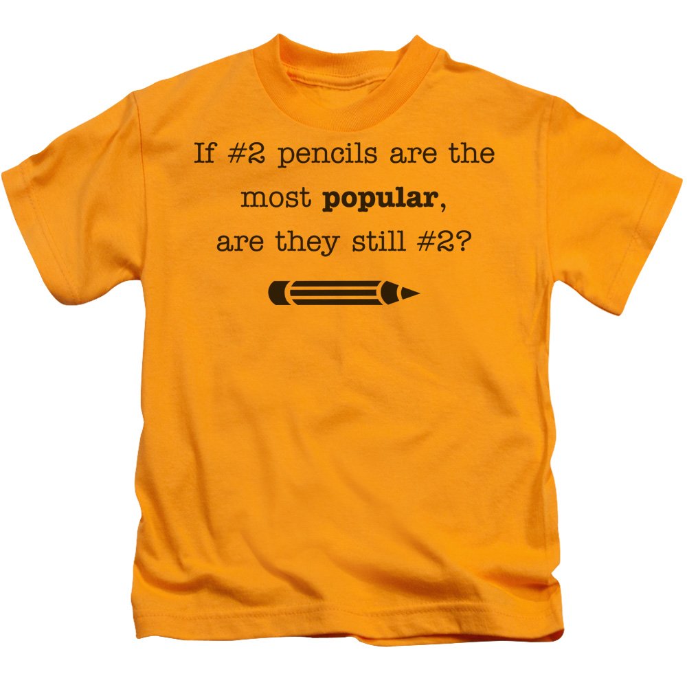 Trevco ATA535-KT-3 No. 2 Pencils Graphic Short Sleeve T-Shirt for Kids - Gold Large (Size 7) - Perfect for School, Art Class & Casual Wear