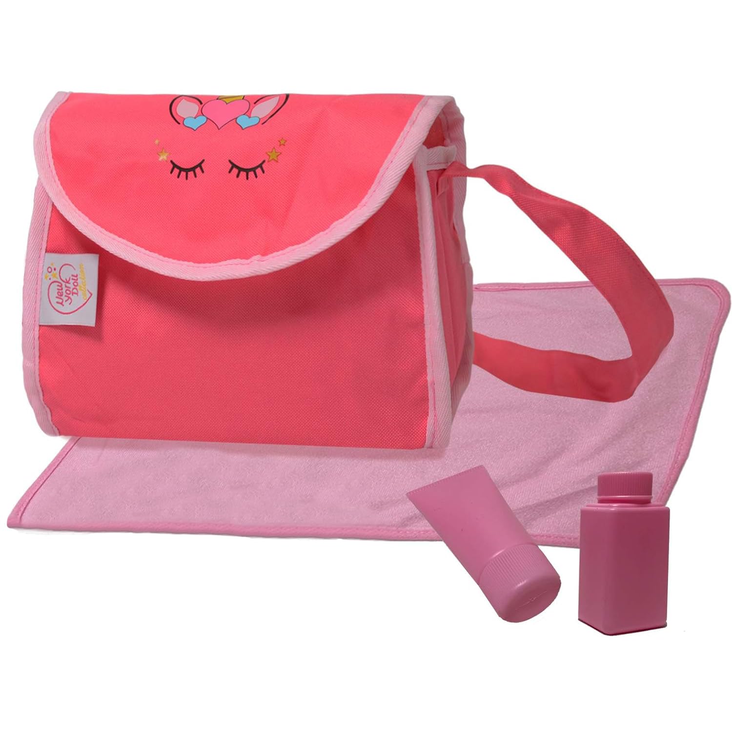 New York Doll Collection Unicorn Diaper Travel Bag with Baby Lotion, Powder & Changing Mat - Perfect for Doll Care, Travel & Playtime Adventures
