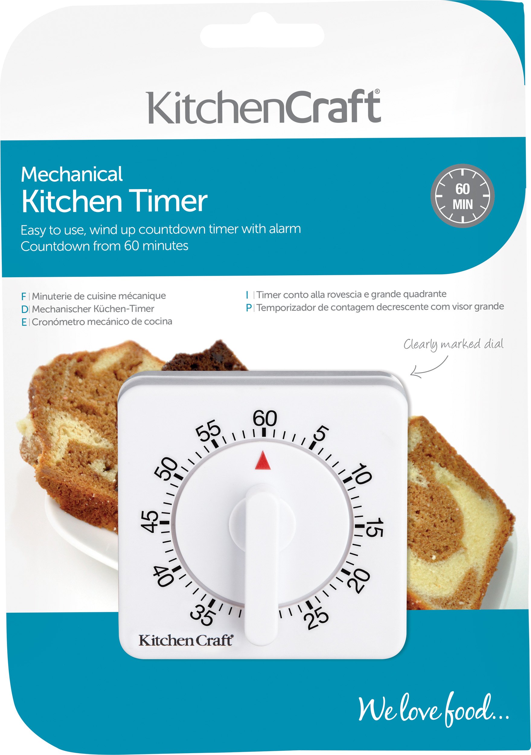KitchenCraft 60-Minute Mechanical Wind Up Kitchen Timer - White | Perfect for Baking, Cooking, and Classroom Activities
