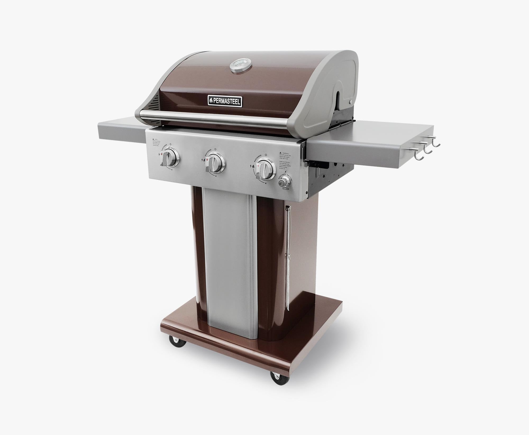 **Permasteel 3-Burner Propane Gas Grill – 30,000 BTU Outdoor BBQ Grill with Cast Iron Grates, Foldable Side Tables & Tool Hooks – Perfect for Backyard, Camping, and Tailgating (Mocha)**
