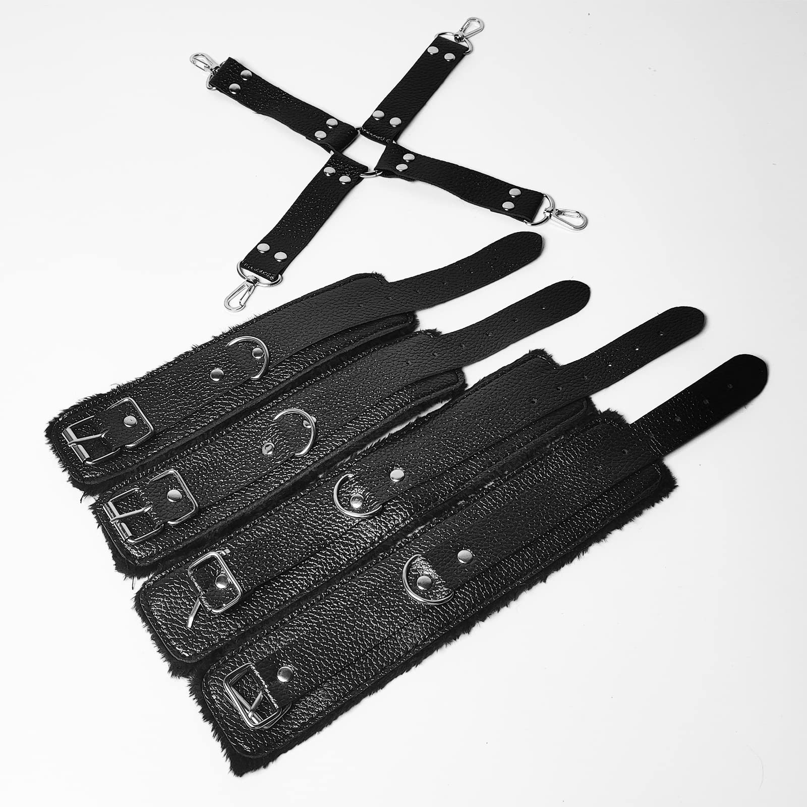 Premium BDSM Bondage Kit - Adjustable Handcuffs, Leg Straps & Soft Restraint Ropes for Couples | Portable SM Sex Toys for Bedroom Play | Unisex Black Bondage Set for Adults (Perfect for Roleplay & Spicing Up Relationships)