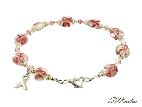 Light Rose Lampwork Bali Beaded Bracelet for Women - Handmade Beaded Jewelry for Breast Cancer Awareness, Gifts for Her | Perfect for Fundraising, Support Causes & Everyday Wear