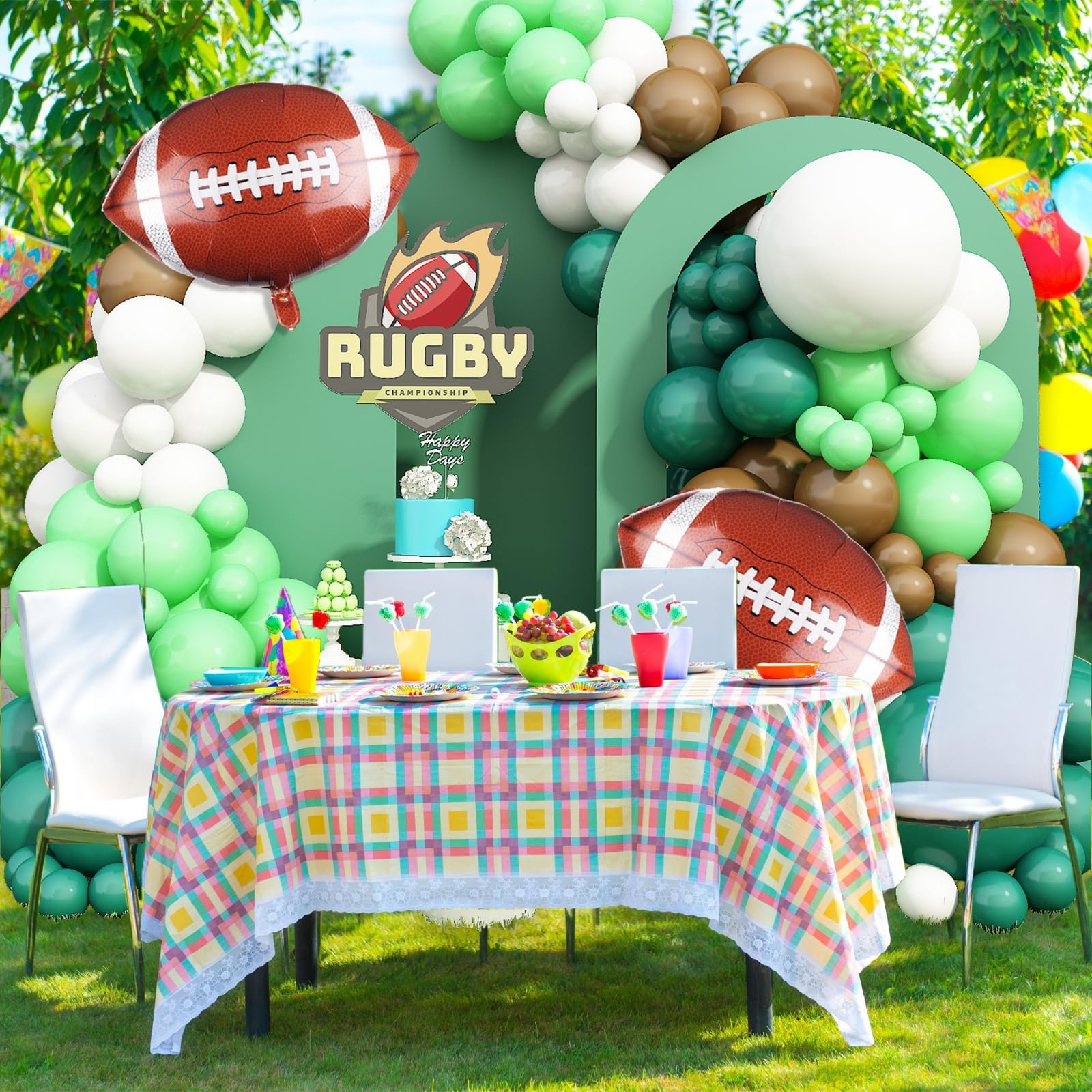 Football Balloon Arch Garland Kit - Green, Brown & White Sports Party Decorations for Boys Birthday, Football Game Theme Party, Baby Shower & Tailgate Events