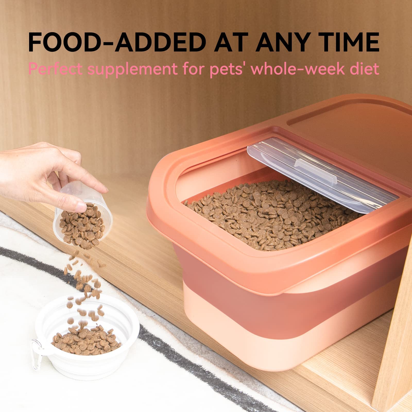 10-13 Lbs Collapsible Dog Food Storage Container with Sliding Lid - Includes Scoop & Silicone Bowl - Airtight Pet Food Storage for Dogs, Cats & Small Animals (Red) - Perfect for Travel, Camping & Home Kitchen Organization