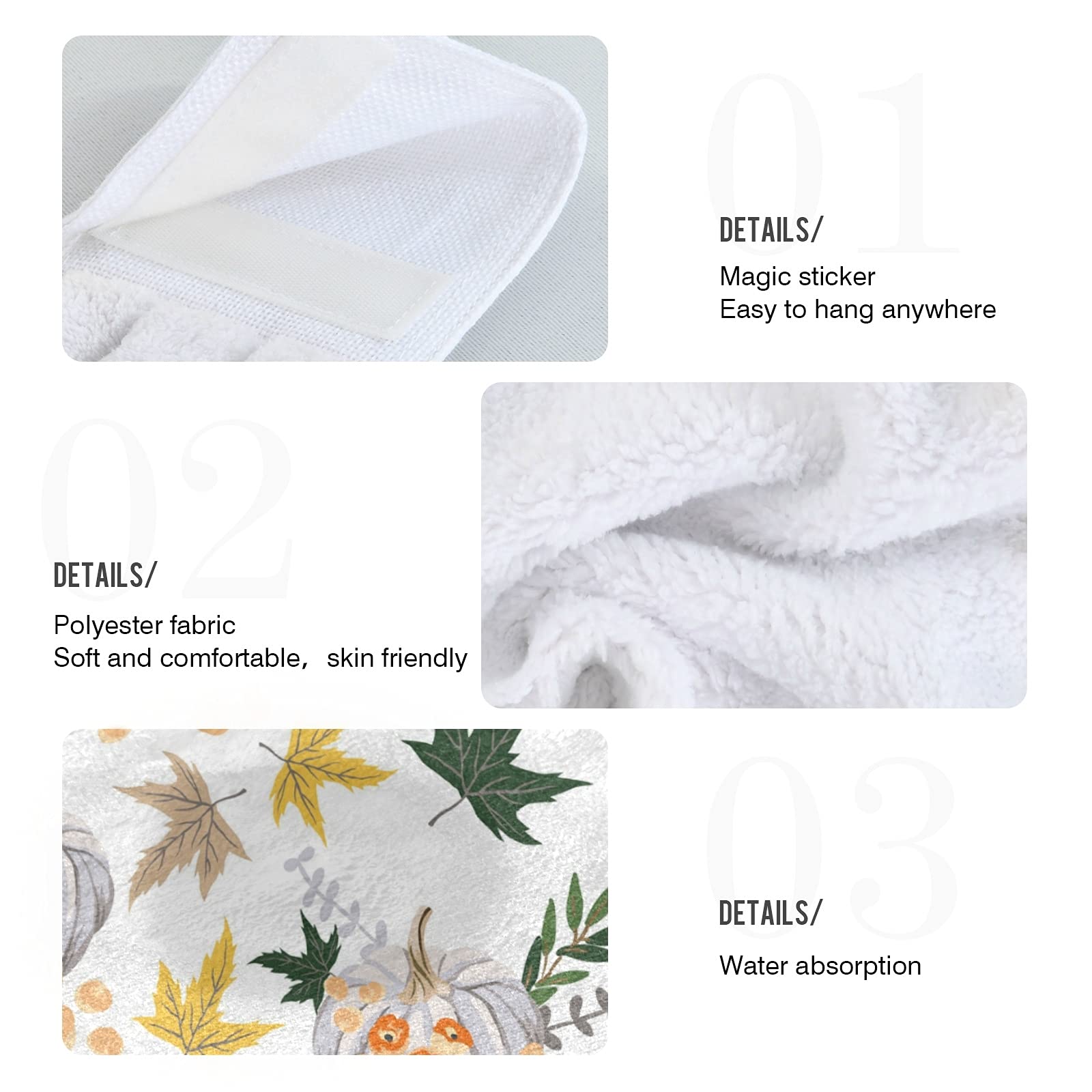 Autumn Pumpkins Maple Leaf Hanging Kitchen Towels Set of 2 - Absorbent Fast Drying Dish Cloths for Fall Decor, Tea Bar, Bathroom & Laundry Room - Perfect for Seasonal Home Decor and Holiday Hostess Gifts