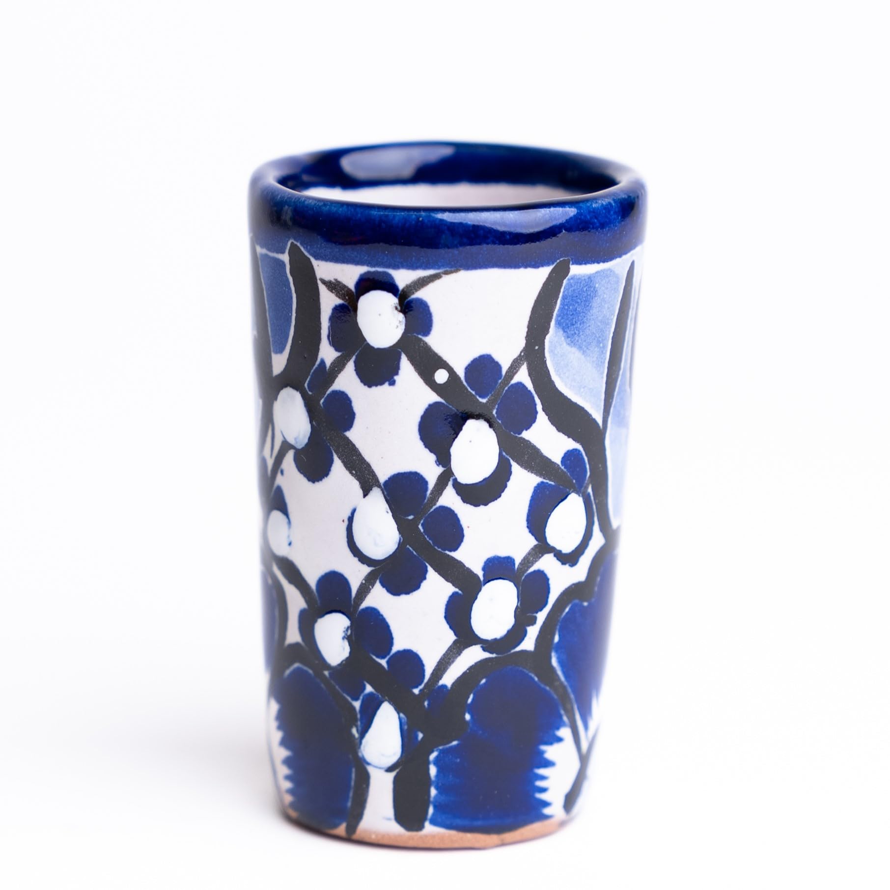 Authentic Mexican Talavera Shot Glasses Set of 4 - Hand-Painted 2oz Tequila Glasses (Blue) - Perfect for Margaritas, Parties & Mexican-Themed Decor