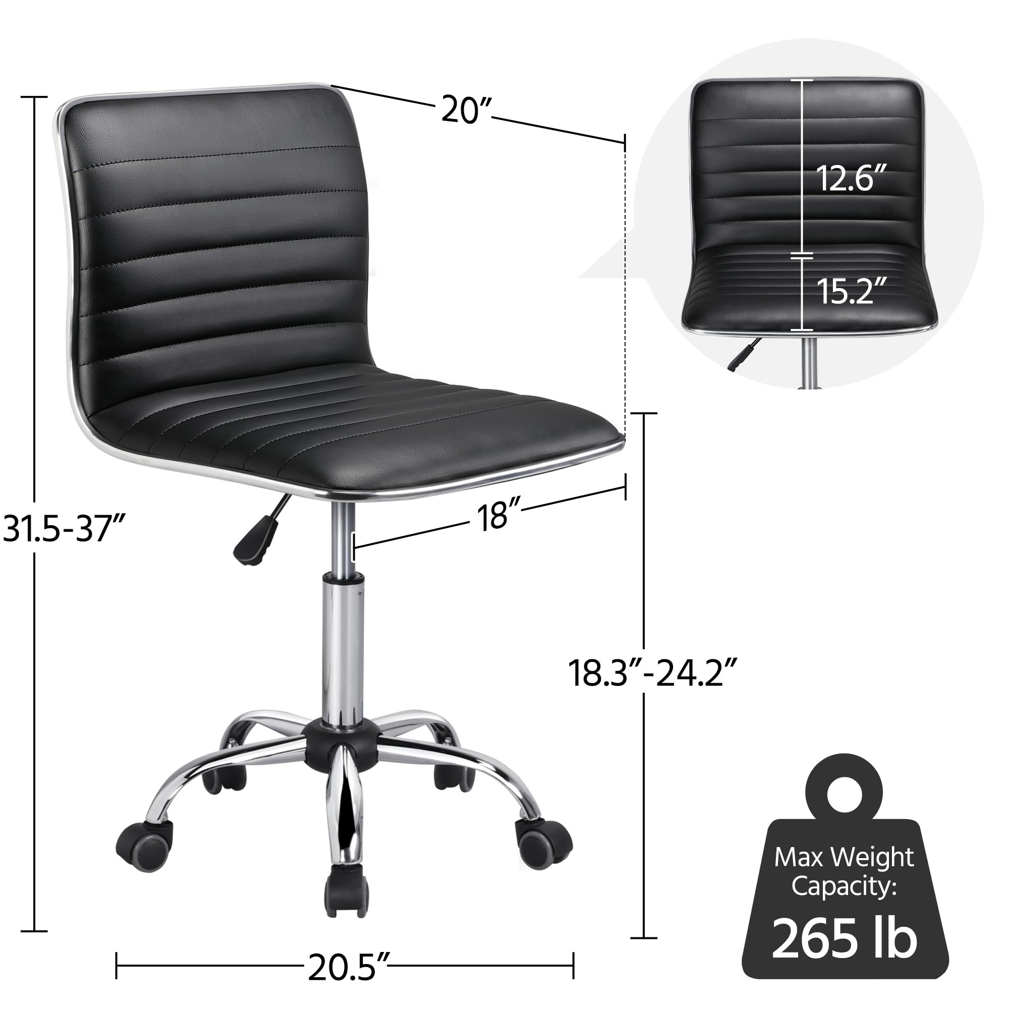 Yaheetech Armless Office Chair - Low Back Swivel Computer Desk Task Chair with Adjustable Height & Wheels - Perfect for Home Office, Gaming, Makeup Vanity & Small Spaces
