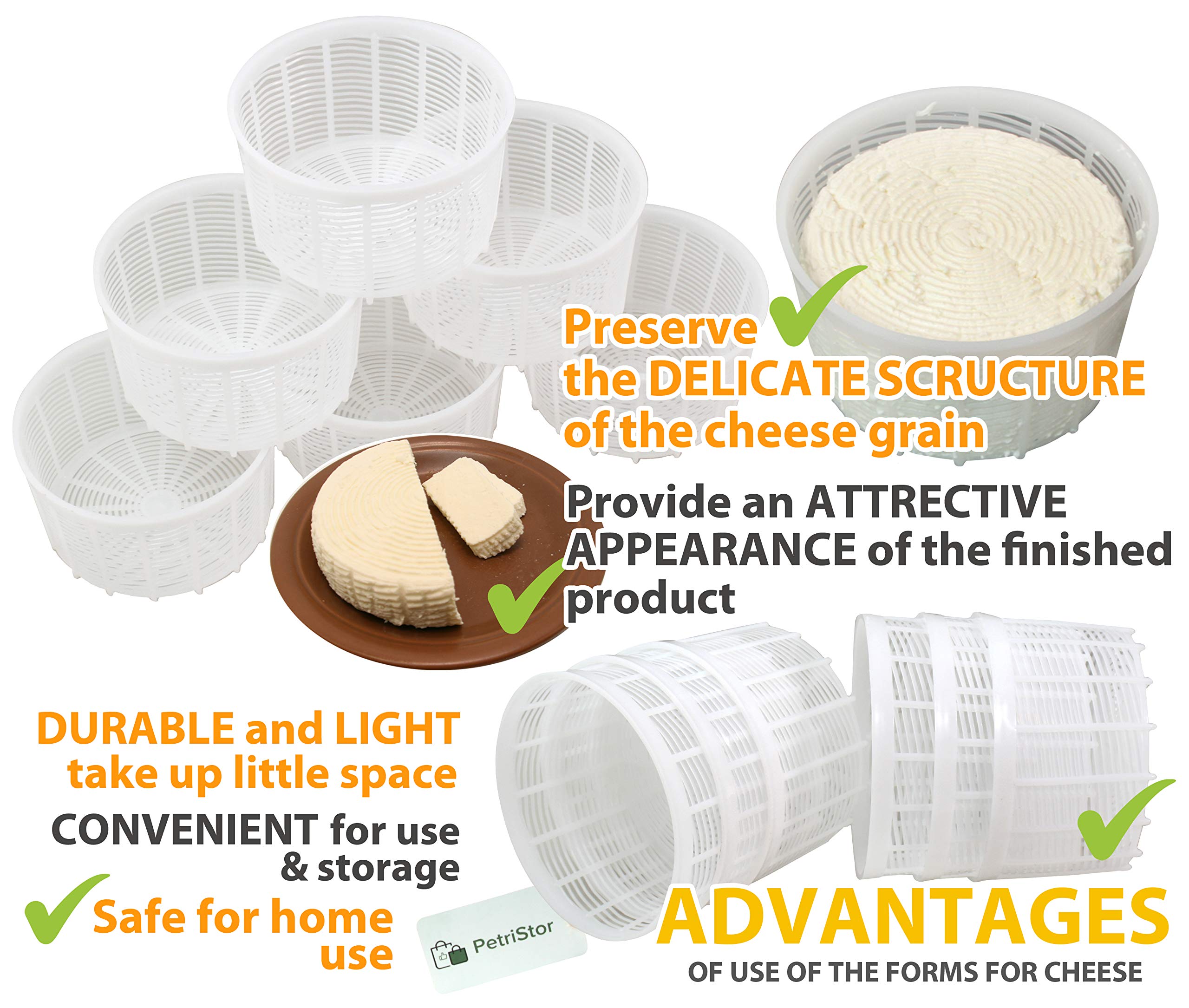 6-Piece Soft Cheese Mold Set for Homemade Cheese Making - 1.25QT Small Cheese Basket Mold for Feta, Ricotta & Cream Cheese - DIY Cheese Making Supplies - Perfect for Artisan Cheesemaking at Home (Molde Para Queso Fresco Casero) - Great for Gifts, Cooking Classes & Farmhouse Kitchens