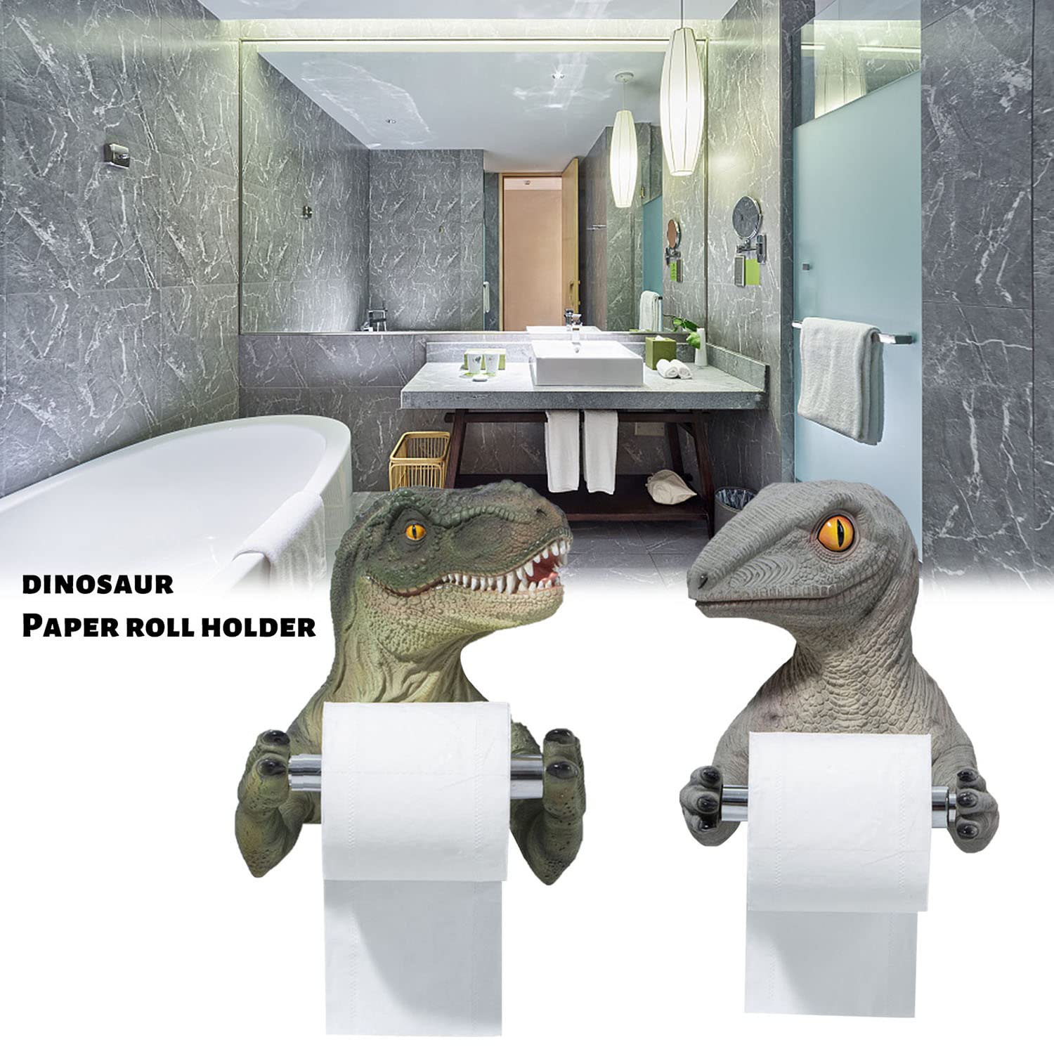 3D Creative Dinosaur Toilet Paper Holder - Bathroom Storage Organizer for Tissue Rolls & Towels - Gray Dinosaur-Shaped Tissue Box - Perfect for Kids' Bathroom, Dinosaur Themed Decor & Unique Home Accessories