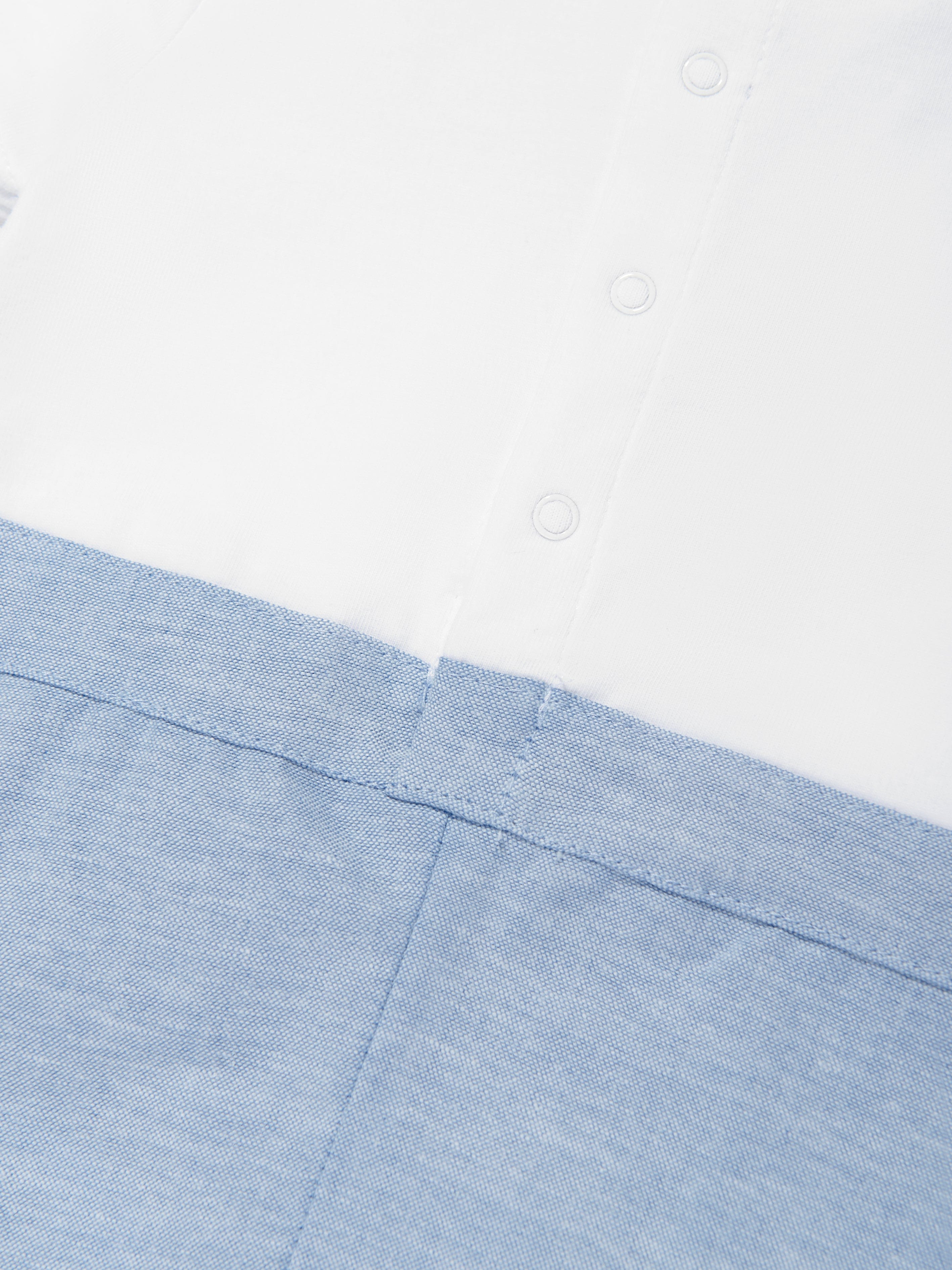Baby Boys Jersey & Oxford Romper - White Cotton Outfit for Newborns & Infants | Perfect for Playdates, Photo Shoots & Special Occasions