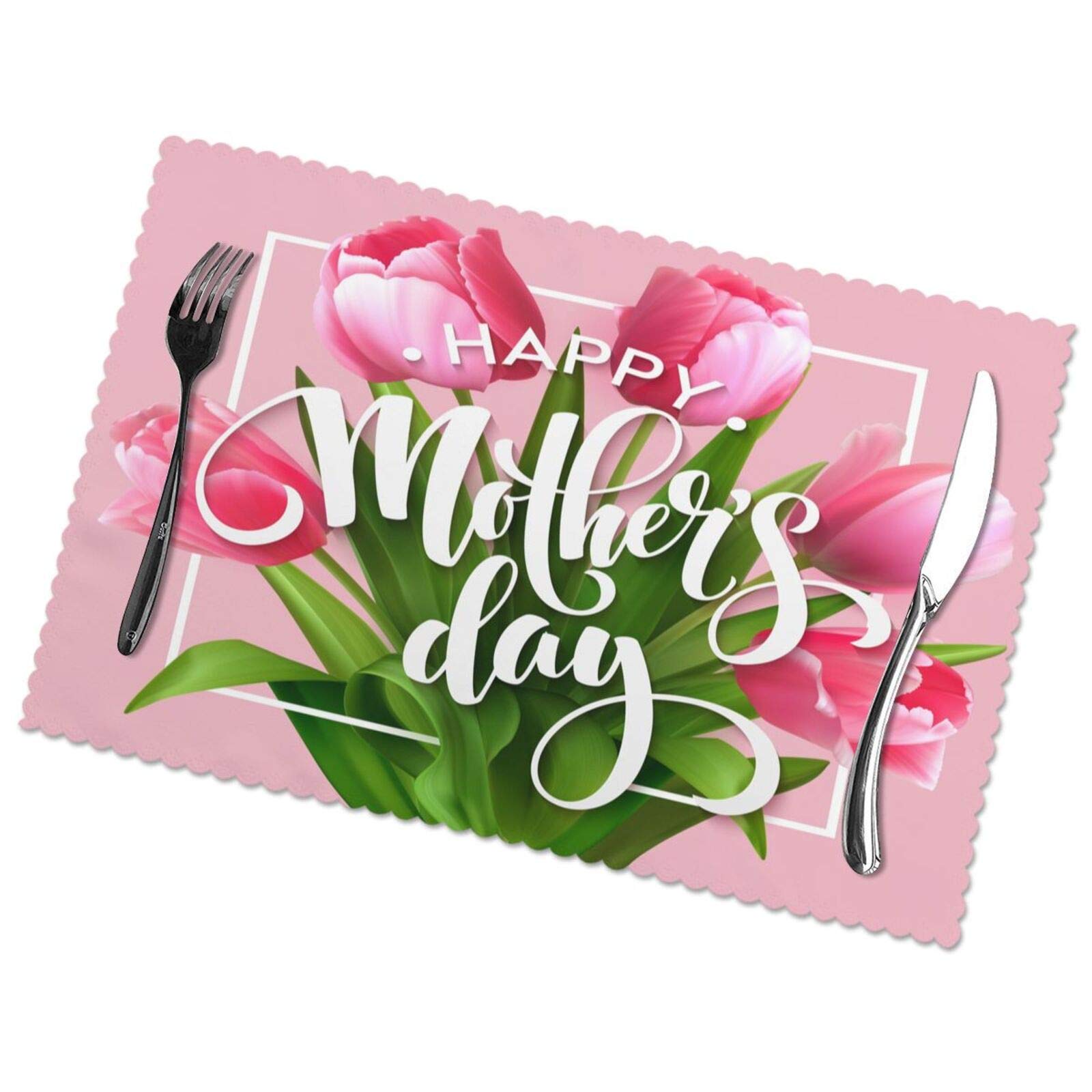 **4-Pack Pink Tulip Placemats – 12 x 18 Inch Washable & Heat-Resistant Table Mats for Kitchen, Dining, and Home Decor – Perfect for Mother’s Day Gifts & Everyday Use**