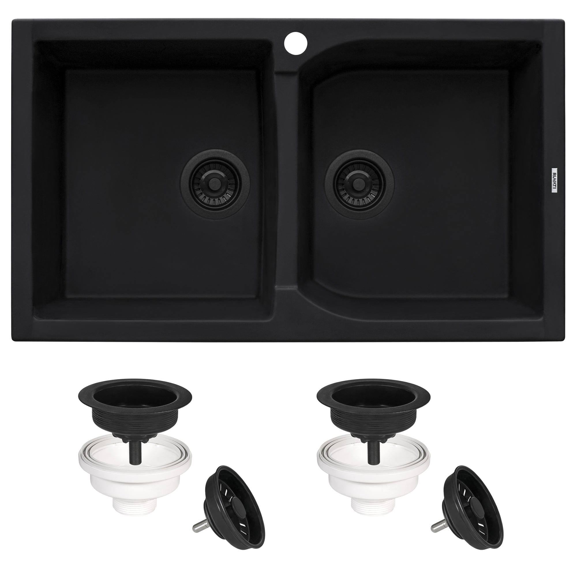 Ruvati RVG1319BK 34-Inch Granite Composite Kitchen Sink - Black epiGranite Finish, Durable & Scratch-Resistant for Modern Homes - Perfect for Meal Prep, Dishwashing & Busy Kitchens