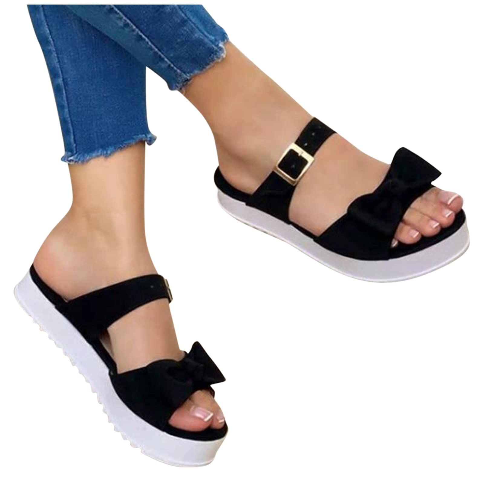 NarZhou Women's Open Toe Bowknot Wedge Sandals - Casual Summer Platform Flip Flops with Comfortable Flat Sole | Perfect for Beach, Vacation, and Everyday Wear