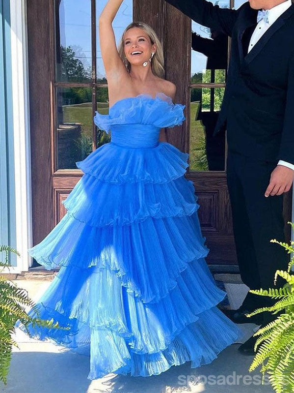 Elegant Blue A-Line Long Prom Dresses for Women | Formal Evening Gowns | Perfect for Homecoming, Wedding Guest & Special Occasions