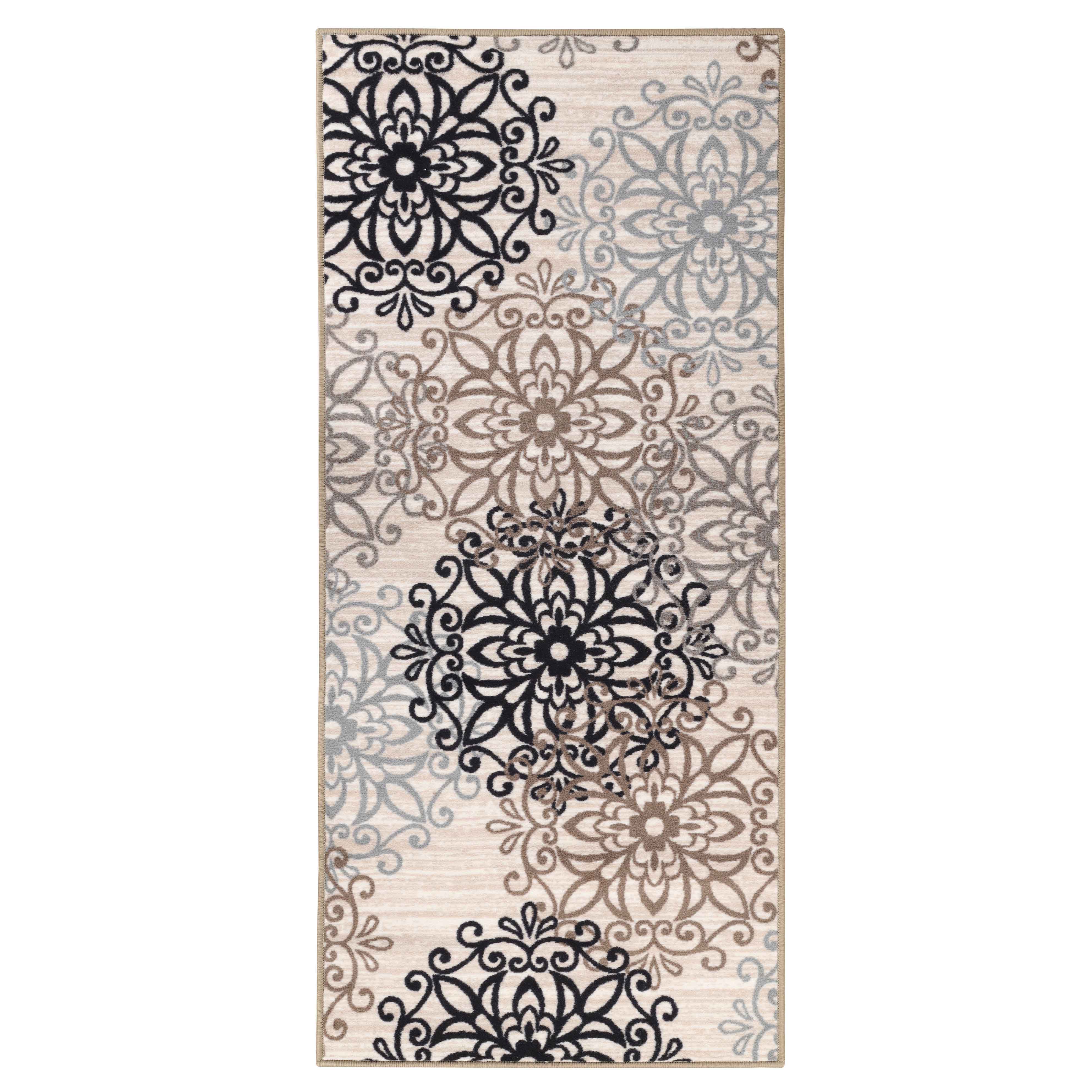 Non-Slip Modern Floral Medallion Indoor Area Rug & Runner - Soft Anti-Skid Living Room Carpet for Bedroom, Hallway, Entryway - Home Decor Floor Mat