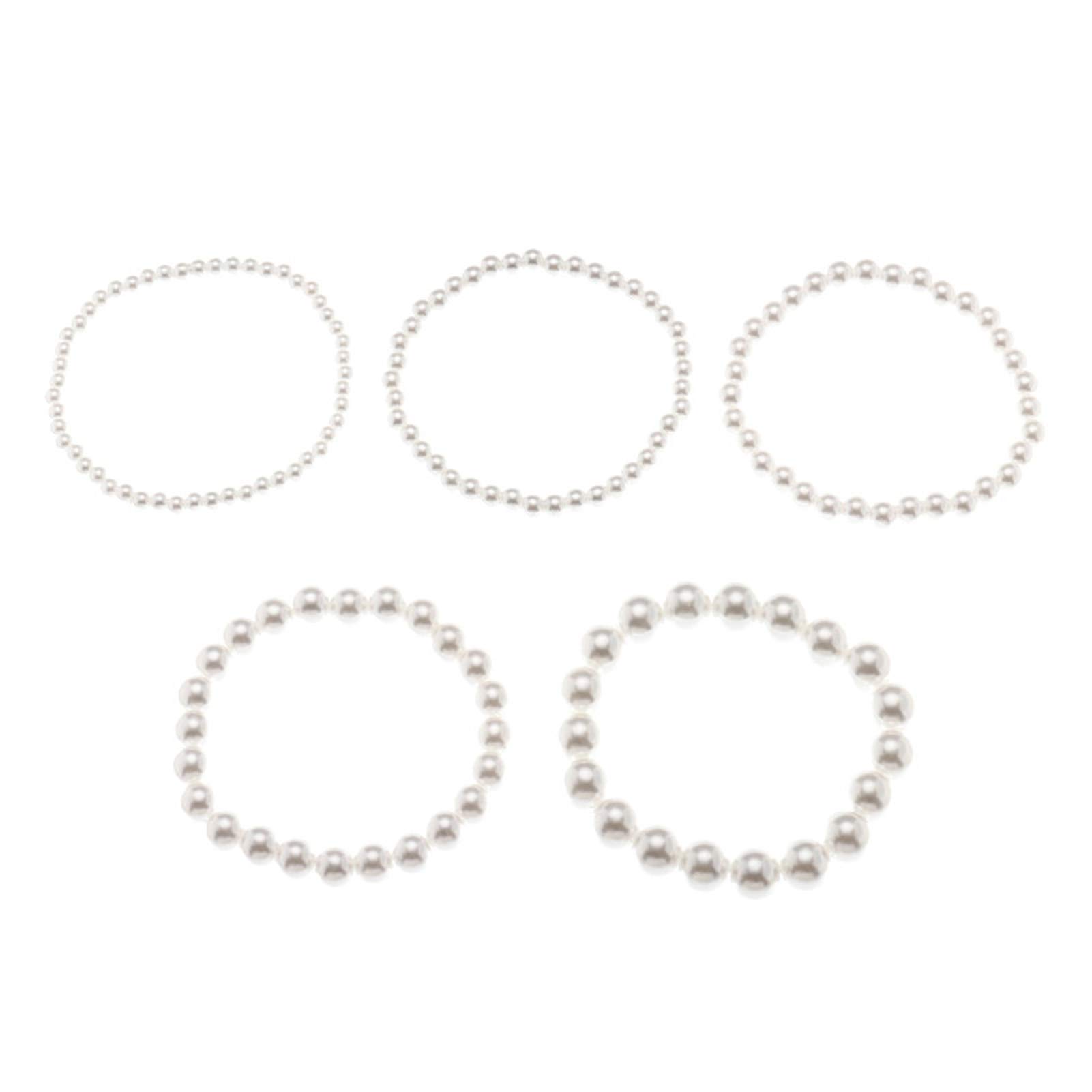 Hislaves 5-Piece Stretch Pearl Beaded Bracelet Set for Women - Multilayer Plastic Faux Pearl Jewelry - Perfect for Weddings, Parties & Everyday Fashion Accessories
