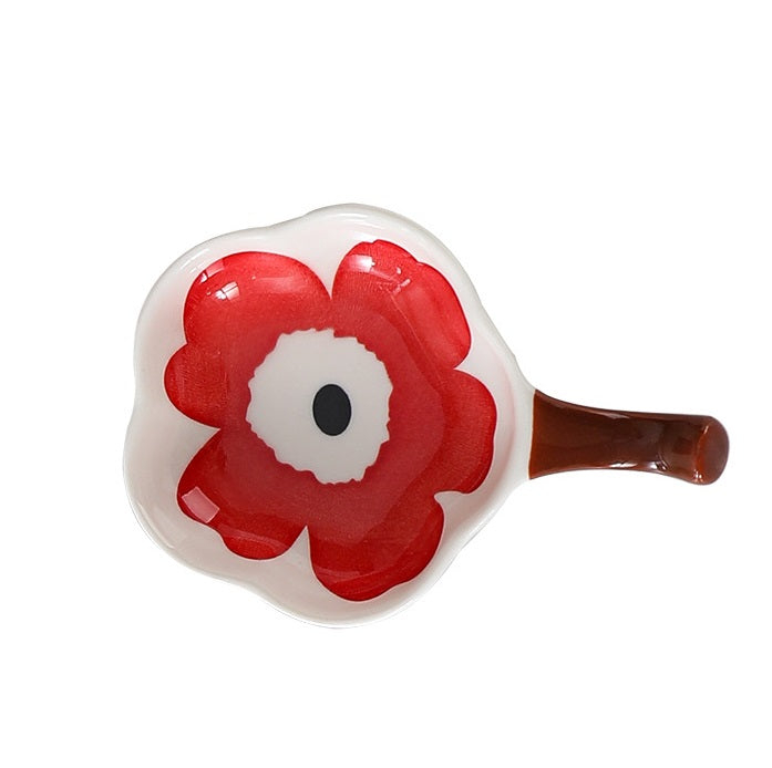 Floral Condiments Dish with Chopsticks Rest - Elegant Ceramic Soy Sauce Plate for Sushi, Dumplings & Asian Cuisine - Perfect for Dining Table, Kitchen & Party Serving