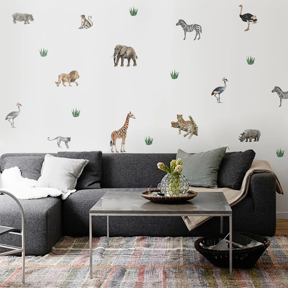 African Animal Wall Decals for Kids Room Nursery & Home Decor - Jungle Safari Theme Peel and Stick Wall Stickers for Bedroom, Playroom & Classroom Decorations