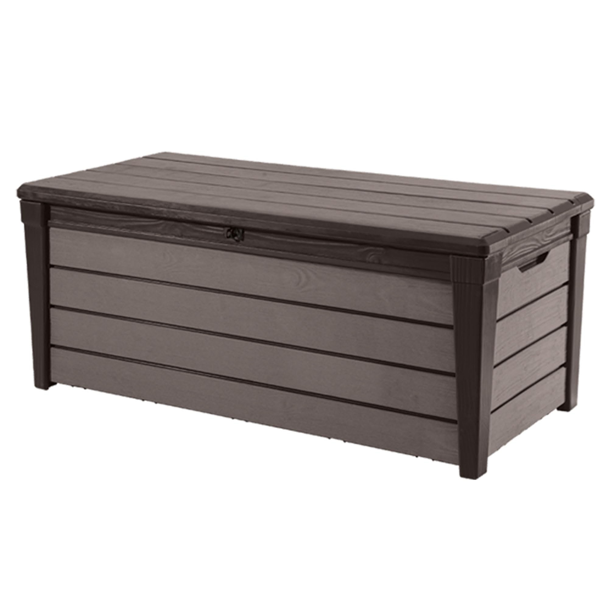 Keter 120-Gallon Outdoor Storage Deck Box - Lockable Waterproof Plastic Container Bench for Patio, Backyard & Garden | Weatherproof Organizing Solution for Cushions, Toys & Gardening Tools (Brown Brushwood Design)