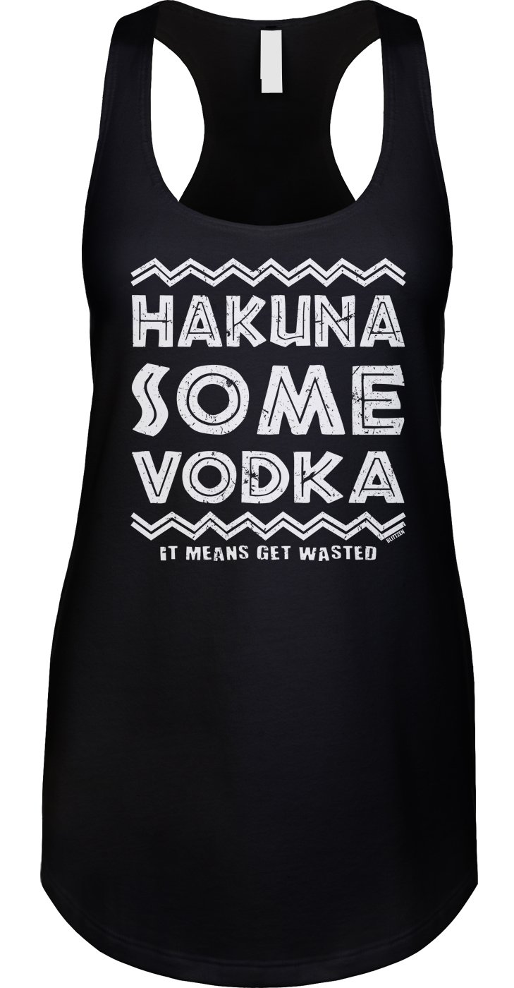 Blitzzen Women's Racerback Tank Top - Hakuna Some Vodka Graphic Tee - Comfortable Casual Workout Shirt for Gym, Running & Summer Outfits