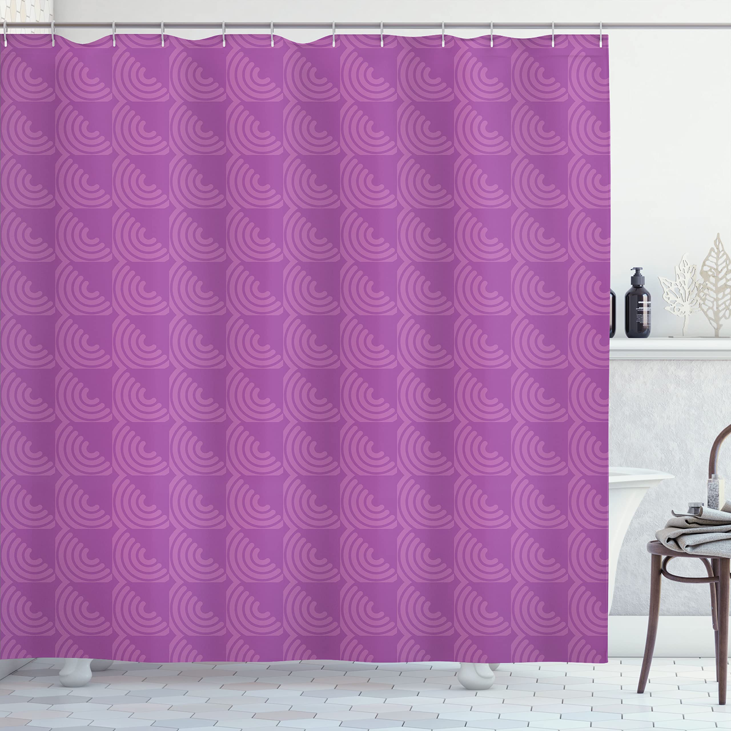 Ambesonne Abstract Shower Curtain - Purple Geometric Design with Intertwined Semicircles, 69x84 Inch Cloth Fabric Bathroom Decor Set with Hooks in Pale Purple & Fuchsia | Modern Waterproof Bathroom Decor for Home, Apartment, Dorm