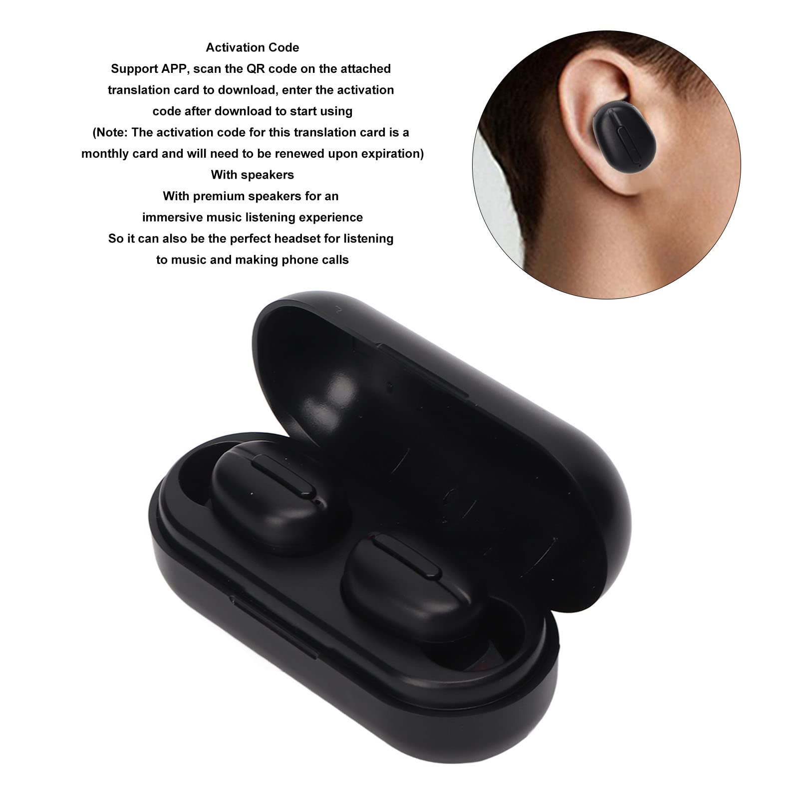 Smart Voice Translator Earbuds - 84 Language Real-Time Translation Device for Travel, Business & Calls | Wireless Bluetooth Earbuds with Music Playback | Perfect Gift for International Travelers (Black)