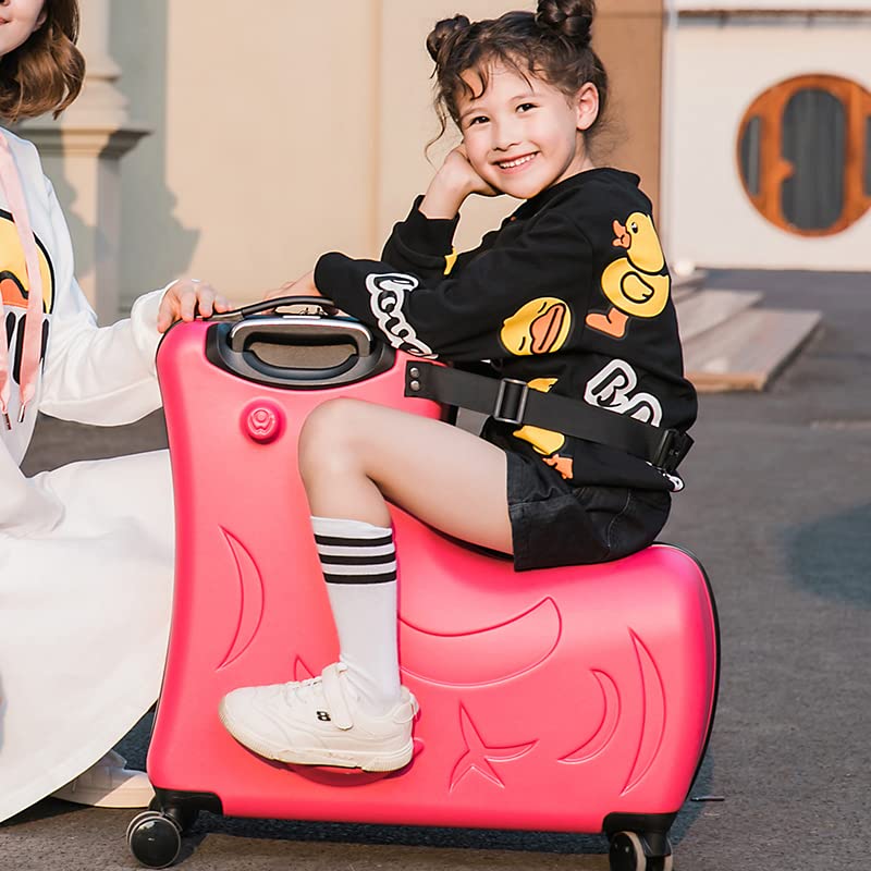 Kids Ride-On Suitcase with Wheels - 20 Inch Pink OW Duffel Bag for Travel & Carry-On Luggage (Ages 1-6) | Perfect for Airplane Trips, Road Trips & Preschool Adventures
