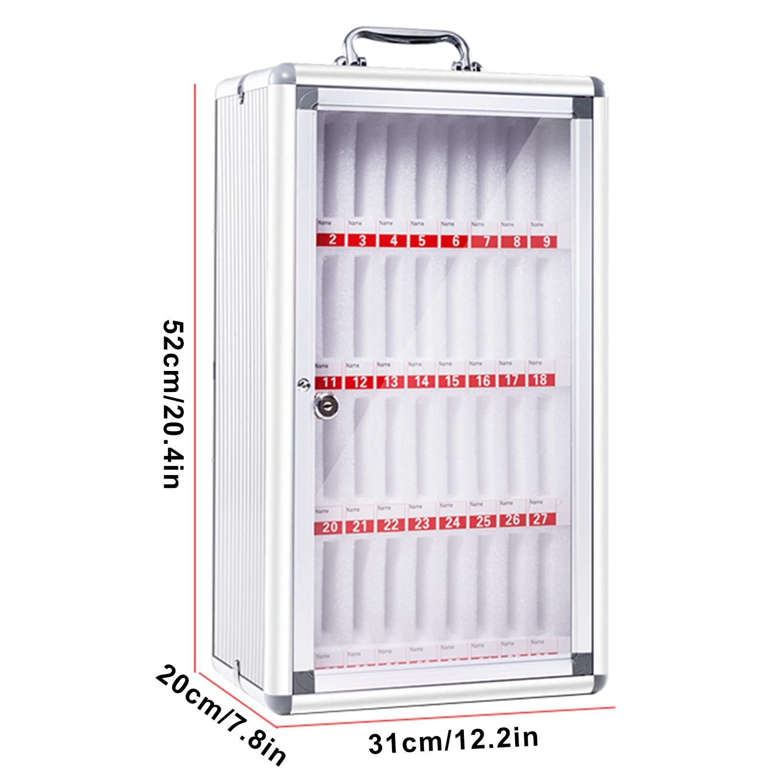 Aluminum Alloy Phone Storage Cabinet with Safety Lock & Handle - 36 Pocket Silver Organizer for Classroom, Office & Factory | Secure Device Storage Solution