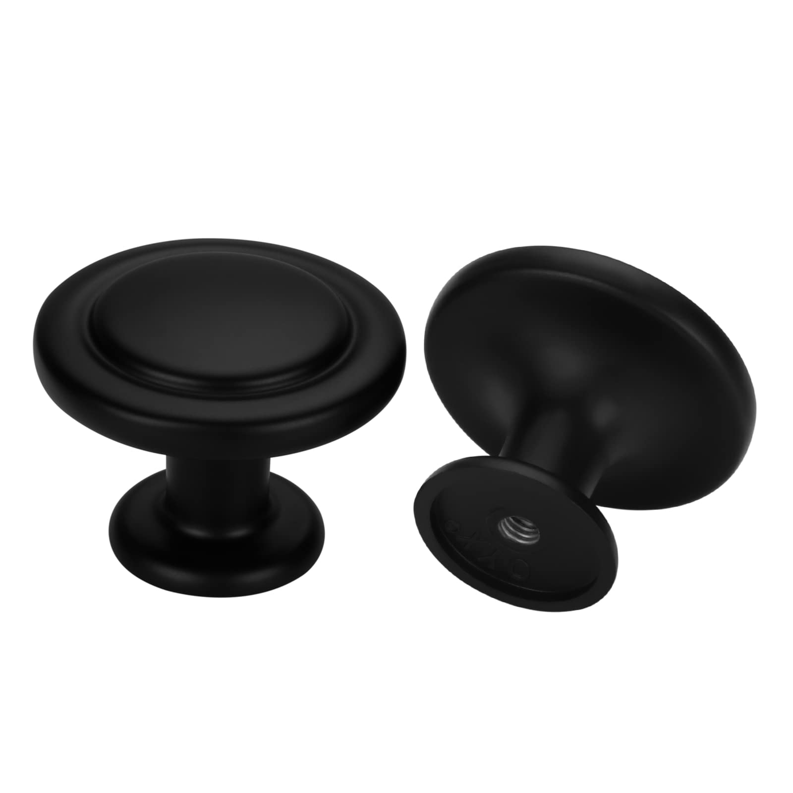 24 Pack Matte Black Cabinet Knobs - POWPULL Zinc Alloy Kitchen & Dresser Drawer Pulls - Single Hole Round Knobs for Cabinets, Furniture & Home Decor (Perfect for Modern Kitchens, Bedrooms & Office Spaces)