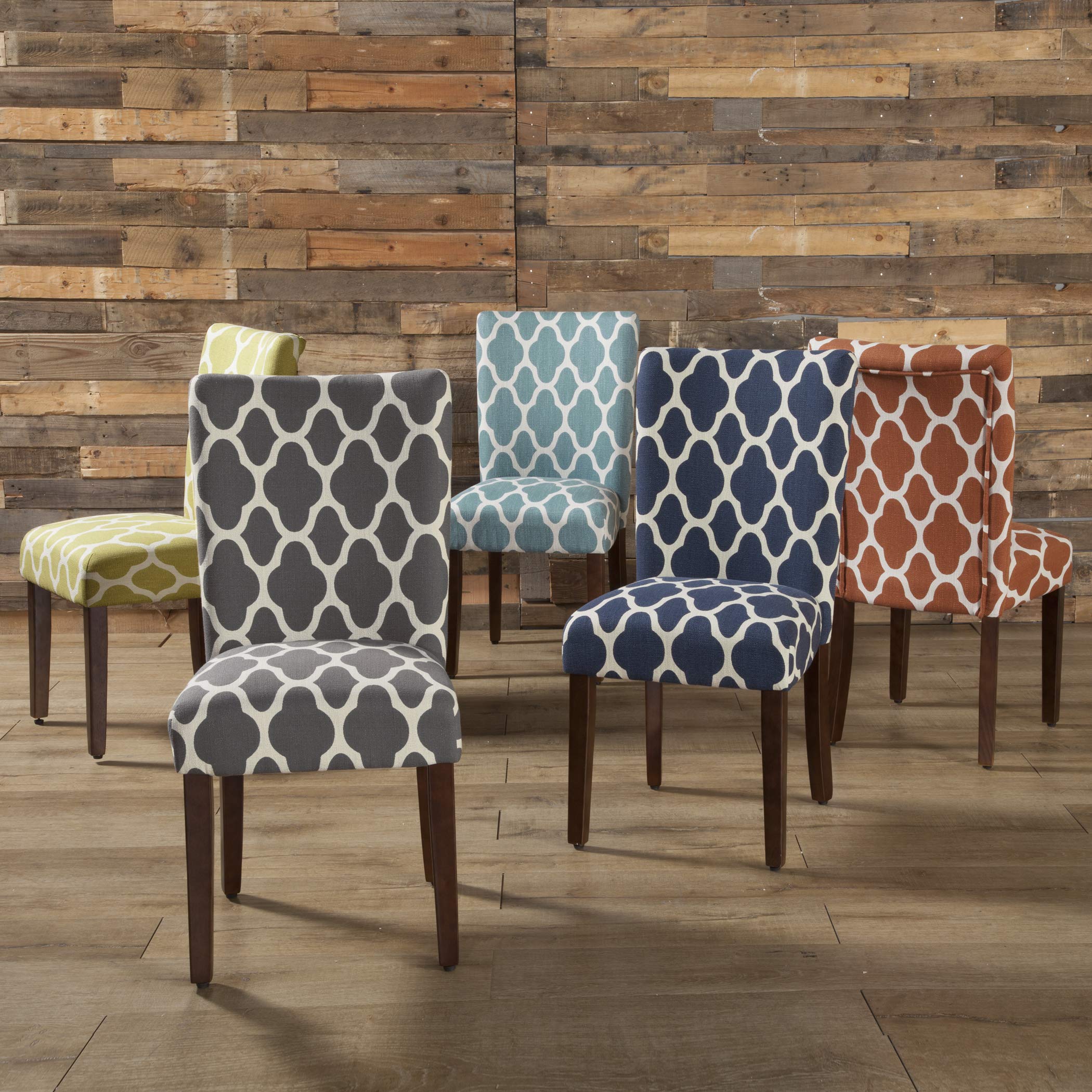 HomePop Parsons Classic Upholstered Dining Chairs Set of 2 - Grey and Cream Geometric Pattern Modern Accent Chairs for Dining Room, Kitchen, Office or Living Room Decor
