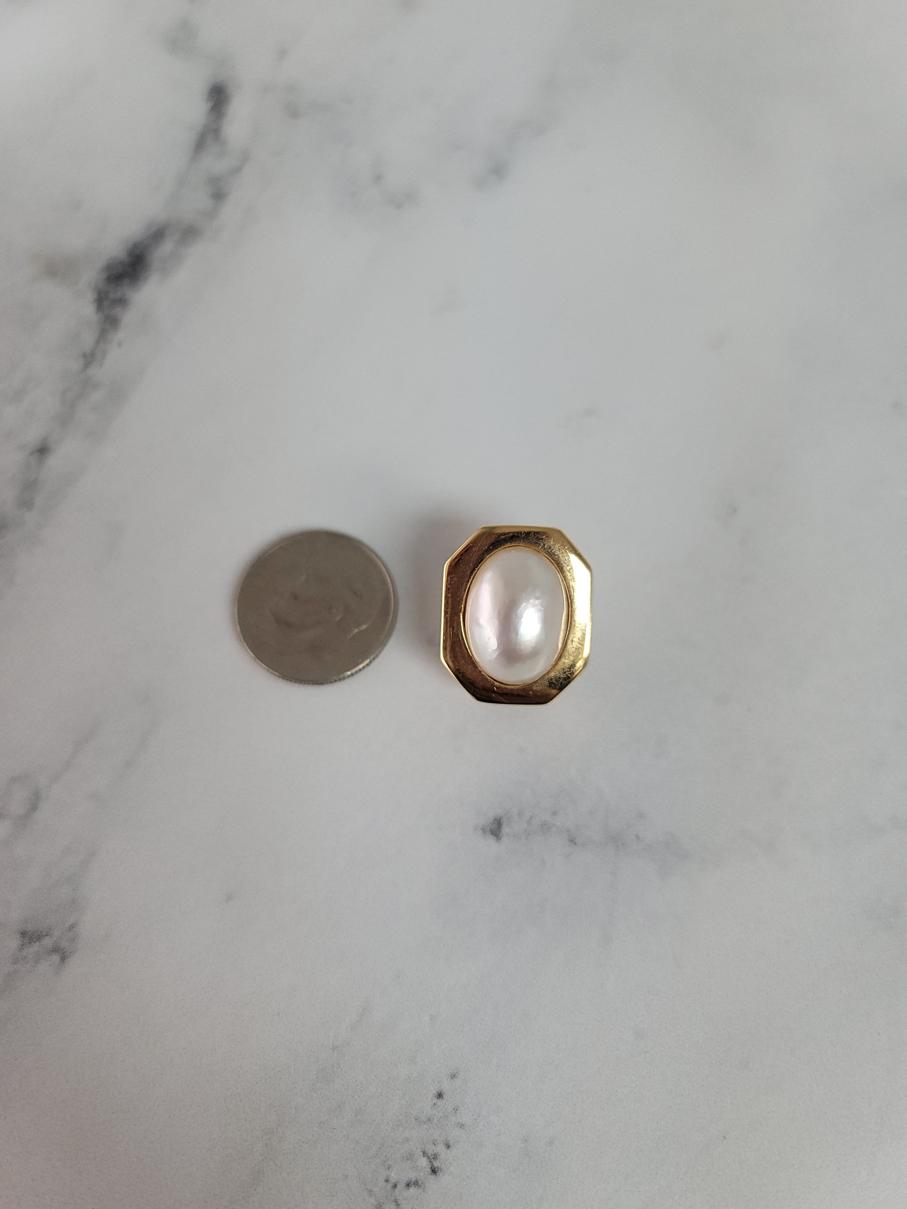 Elegant Oval Mabe Pearl Earrings with Polished Octagon Bezel - Perfect for Weddings, Parties & Formal Occasions
