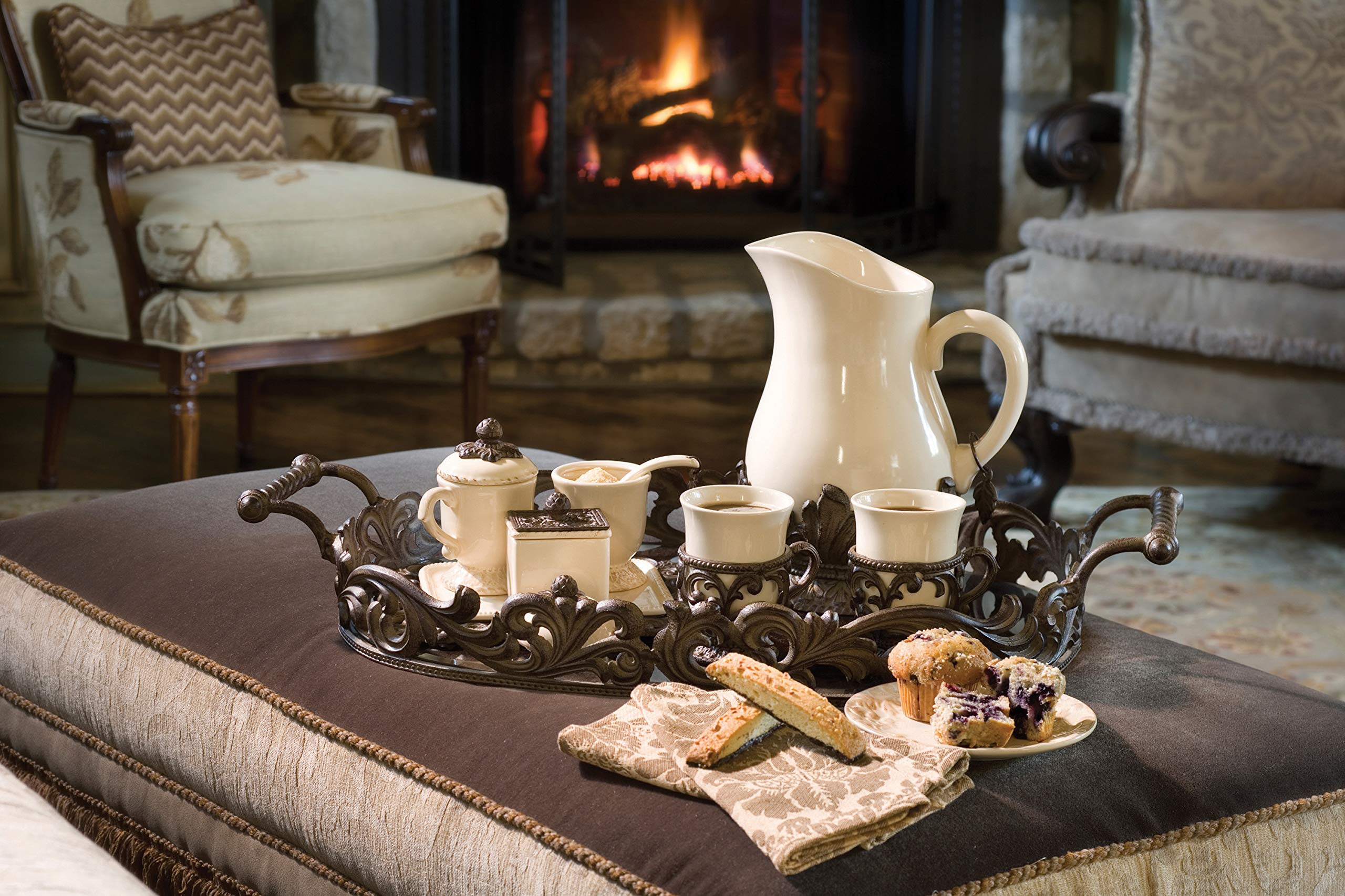 Elegant Acanthus Leaf Sugar Bowl, Creamer & Sweetener Box Set with Serving Tray - 4-Piece Tea & Coffee Accessories for Afternoon Tea, Brunch & Hostess Gifts