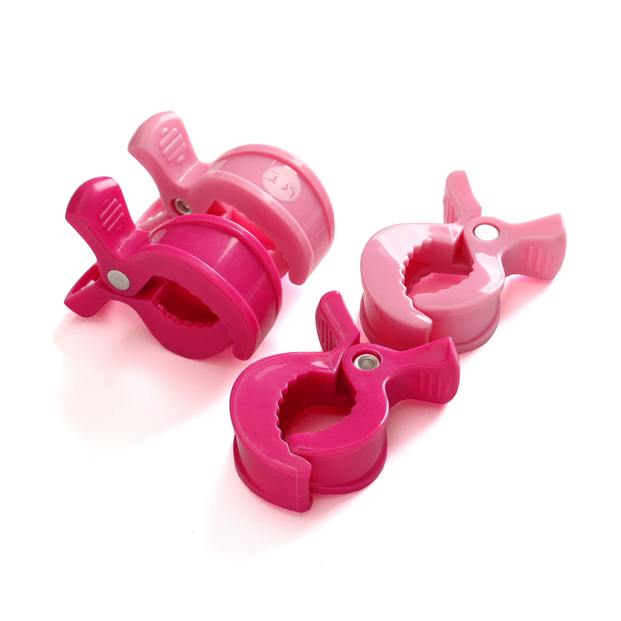 4-Pack Stroller Hooks & Clips for Muslin Blanket, Sun Shade & Toy Holder - Secure Baby Canopy Cover, Car Seat Accessories - Protect from Sun, Wind & Insects (Pink) | Ideal for Strollers, Prams & Baby Carriers