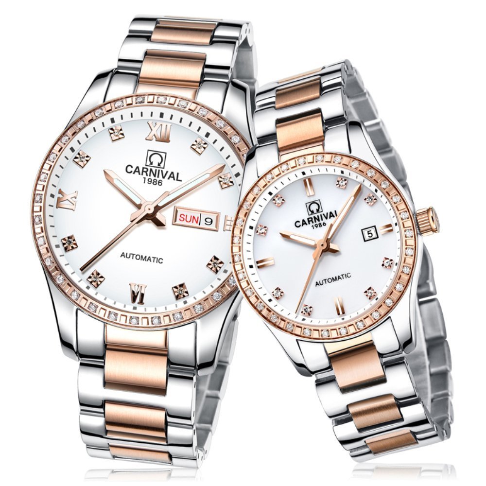 Gosasa Automatic Mechanical Watch for Men and Women - Sapphire Glass, Stainless Steel, Couple Matching Set - Perfect Anniversary, Wedding, Valentine's Day Gift for Him & Her