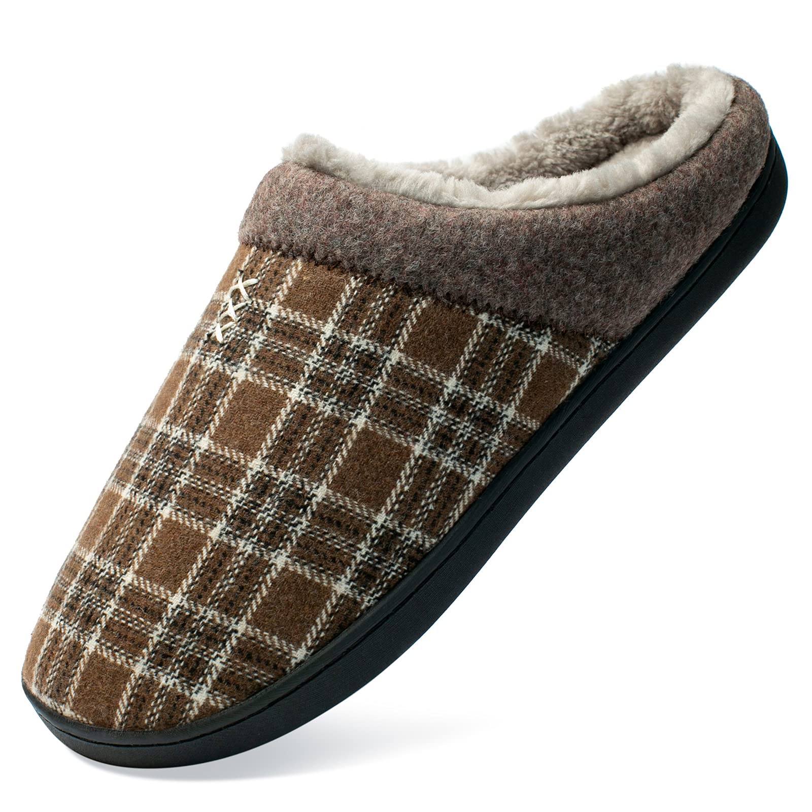 Men's Memory Foam Slippers - Soft Plush Fleece Lined Indoor Outdoor House Shoes with Arch Support - Comfortable Clog for Home, Office & Travel Use