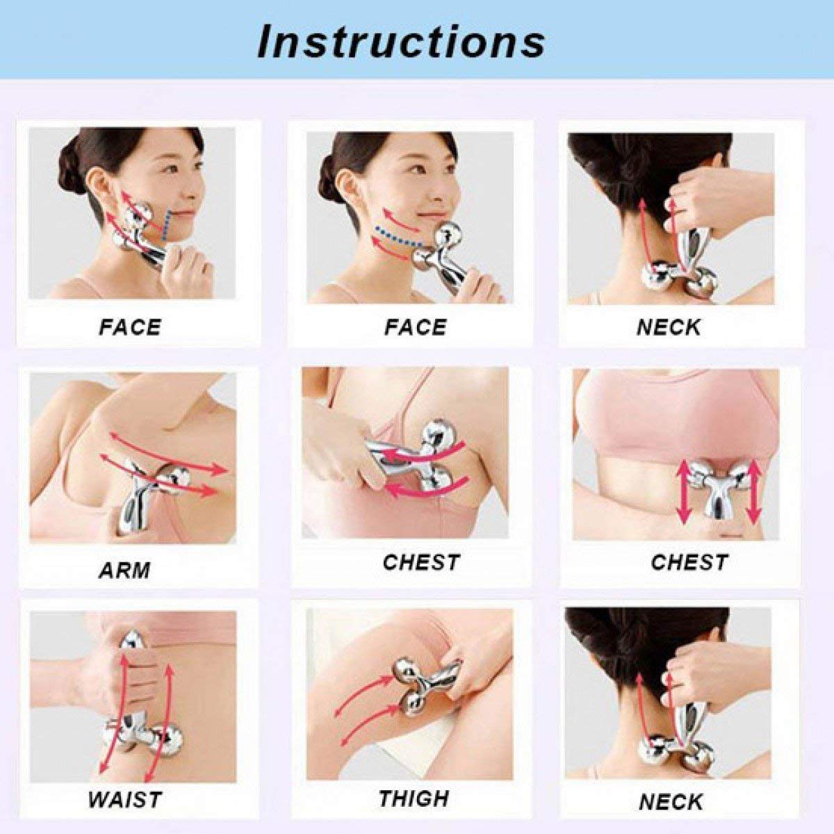 Y-Shape 3D Massager for Face & Body - Portable Skin Lifting Roller for Women & Men - Compact Silver Facial Massager Tool for Relaxation & Anti-Aging - Perfect for Home Spa, Travel & Self-Care Routines