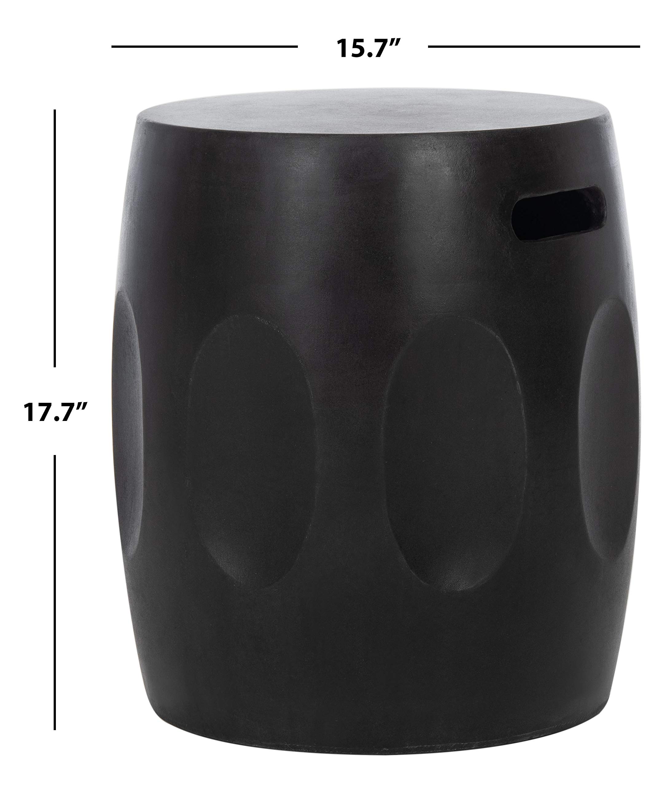 SAFAVIEH Zuri Black Modern Concrete Round Outdoor Accent Table - Perfect for Patio, Garden, and Poolside Decor